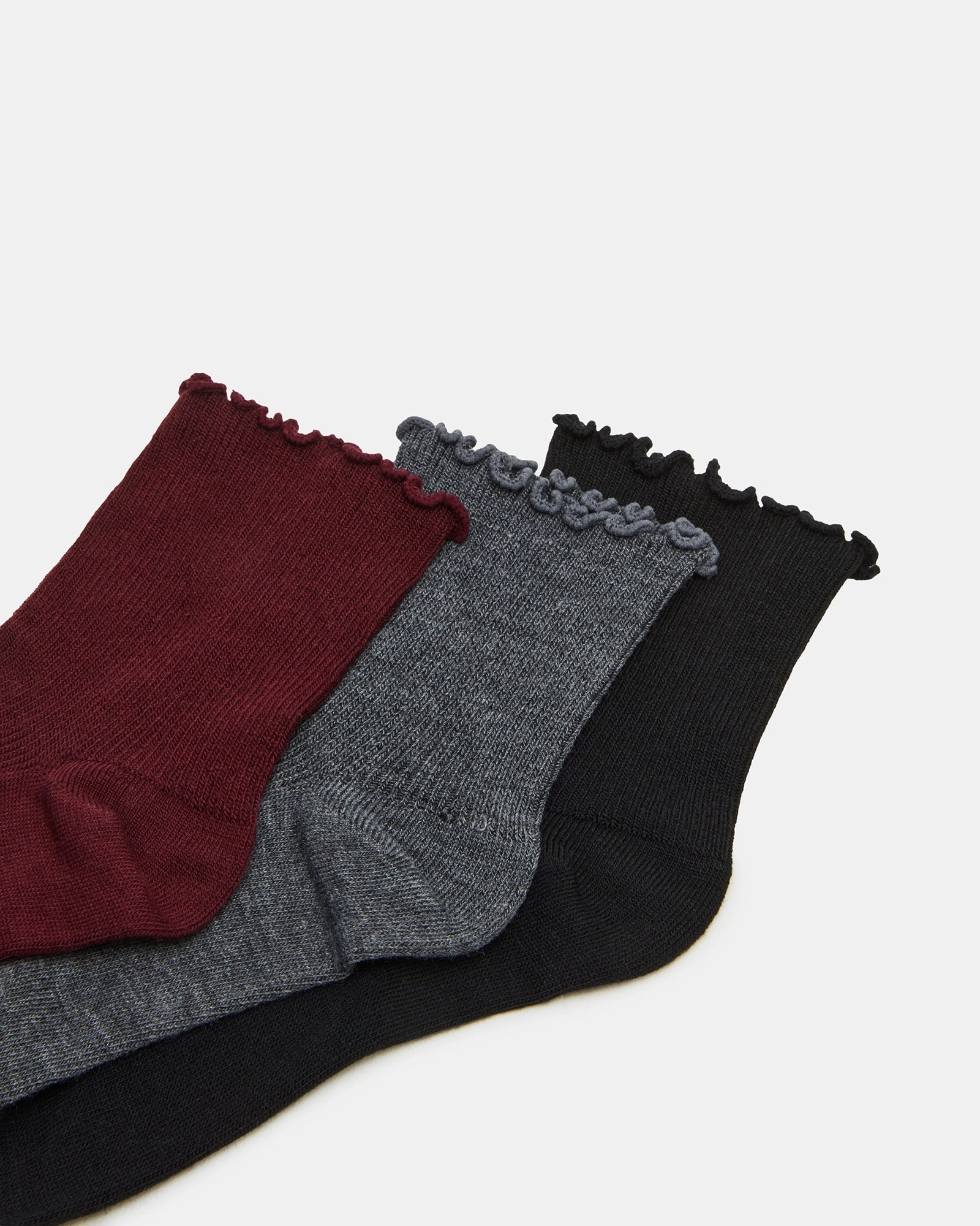 3 PACK LETTUCE EDGE ANKLET SOCKS BURGUNDY