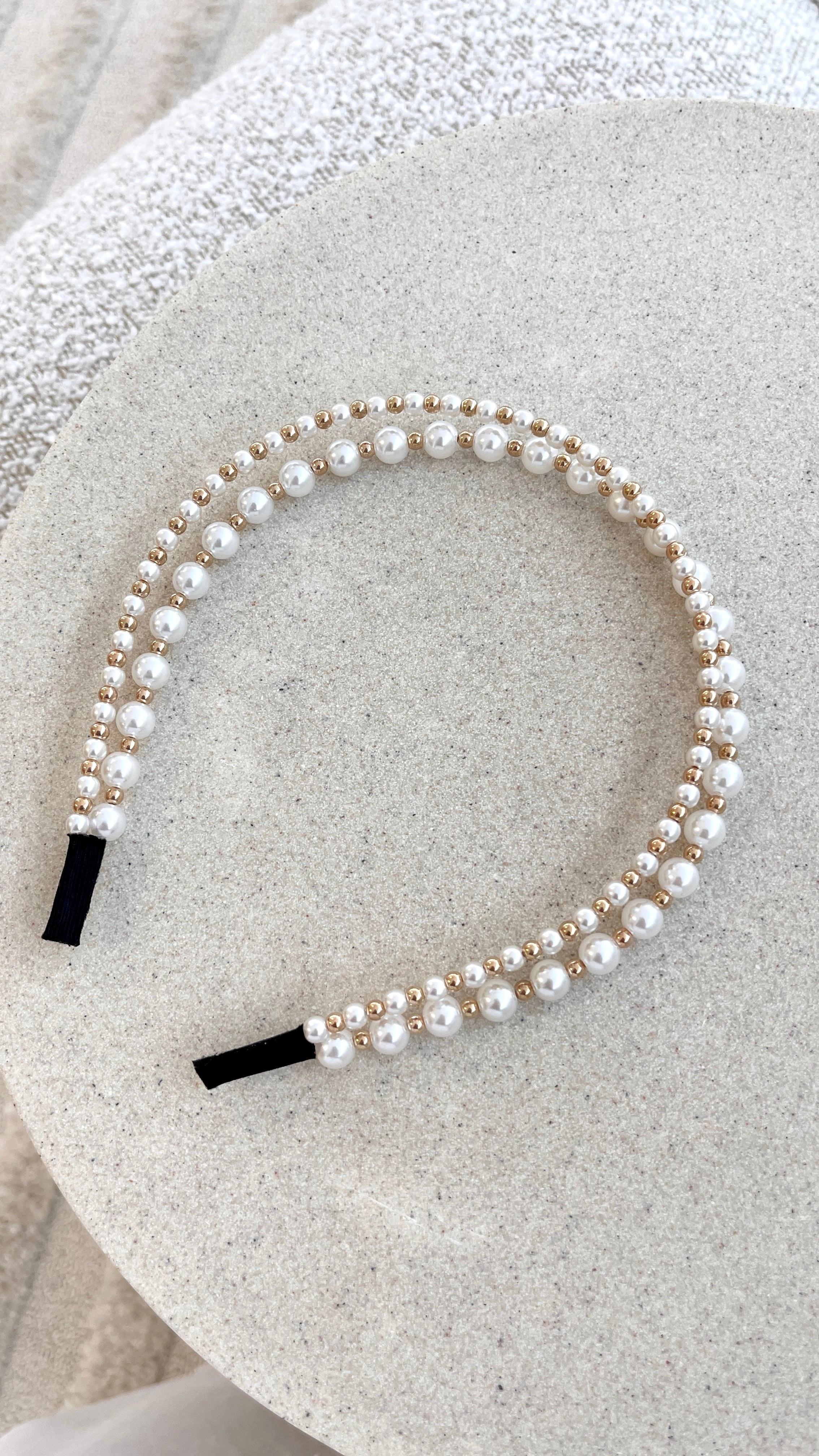 Alice Pearl Metal Ball Headband - Cream/Gold