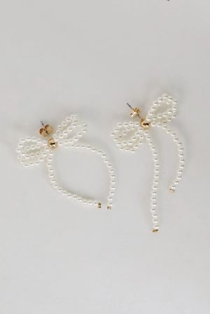 Annie White Pearl Bow Earrings