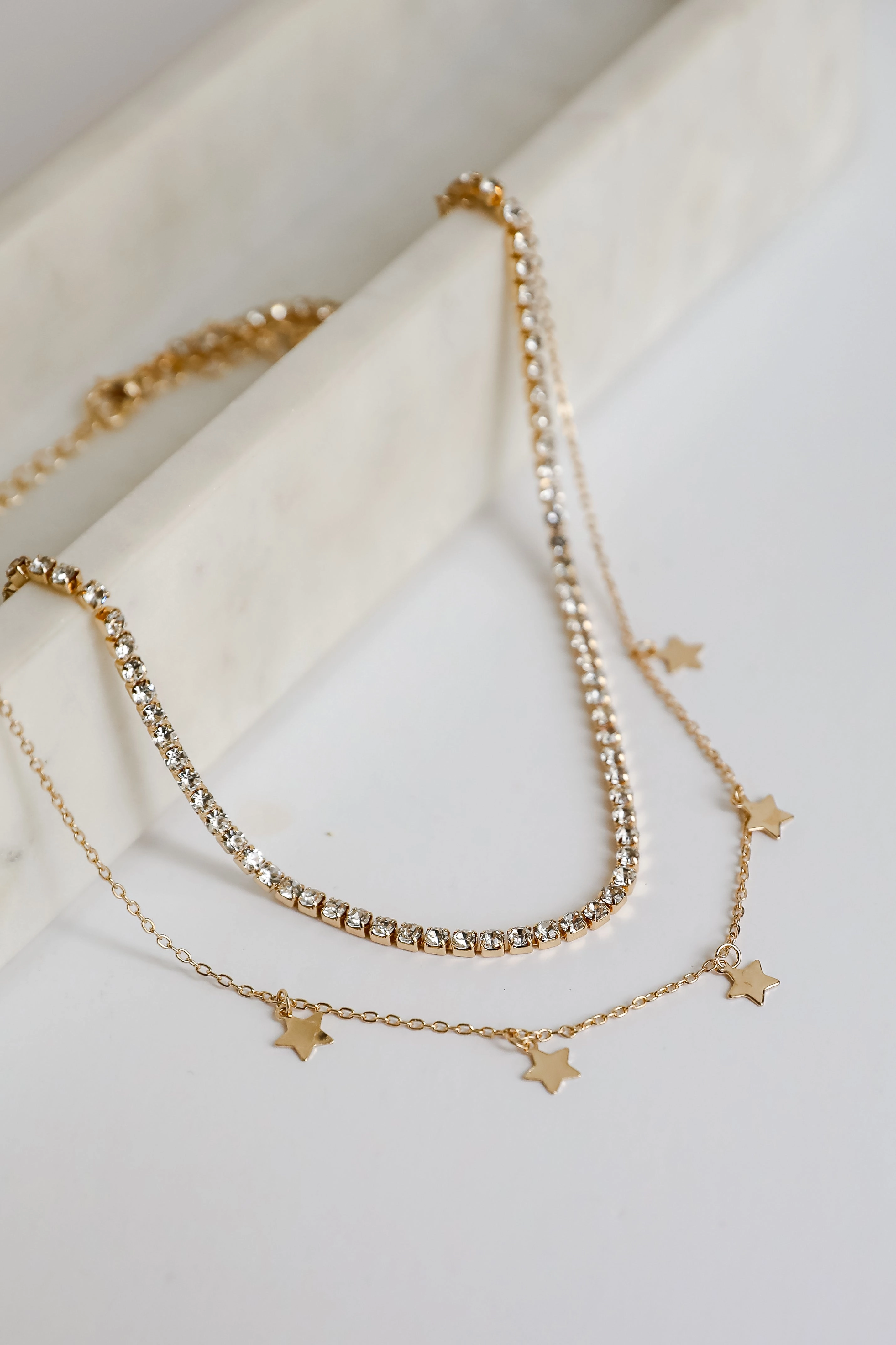 Bri Gold Rhinestone Star Charm Layered Necklace