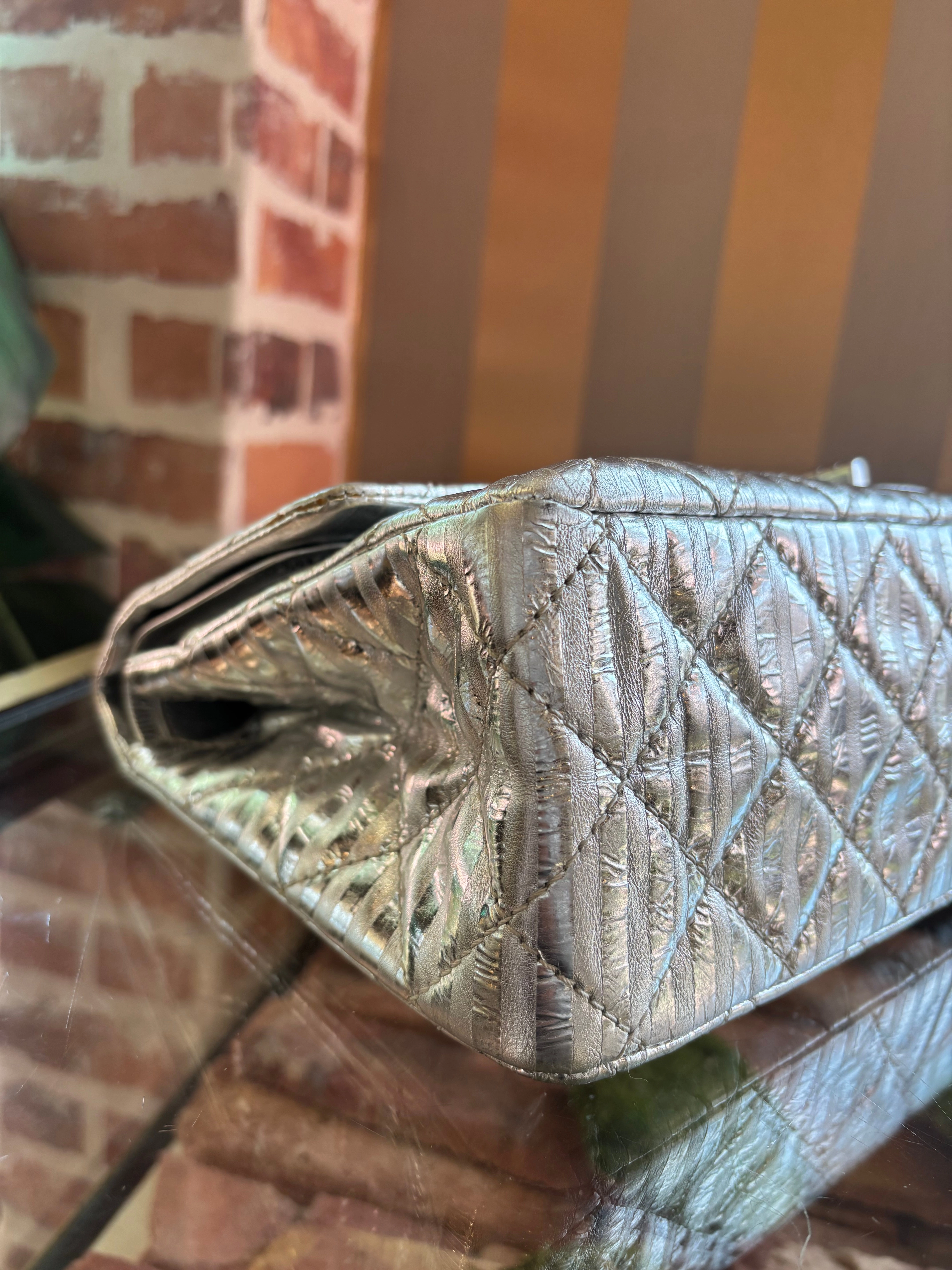 Chanel 2.55 226 Reissue Metallic Silver Striped Double Flap Bag DIA292
