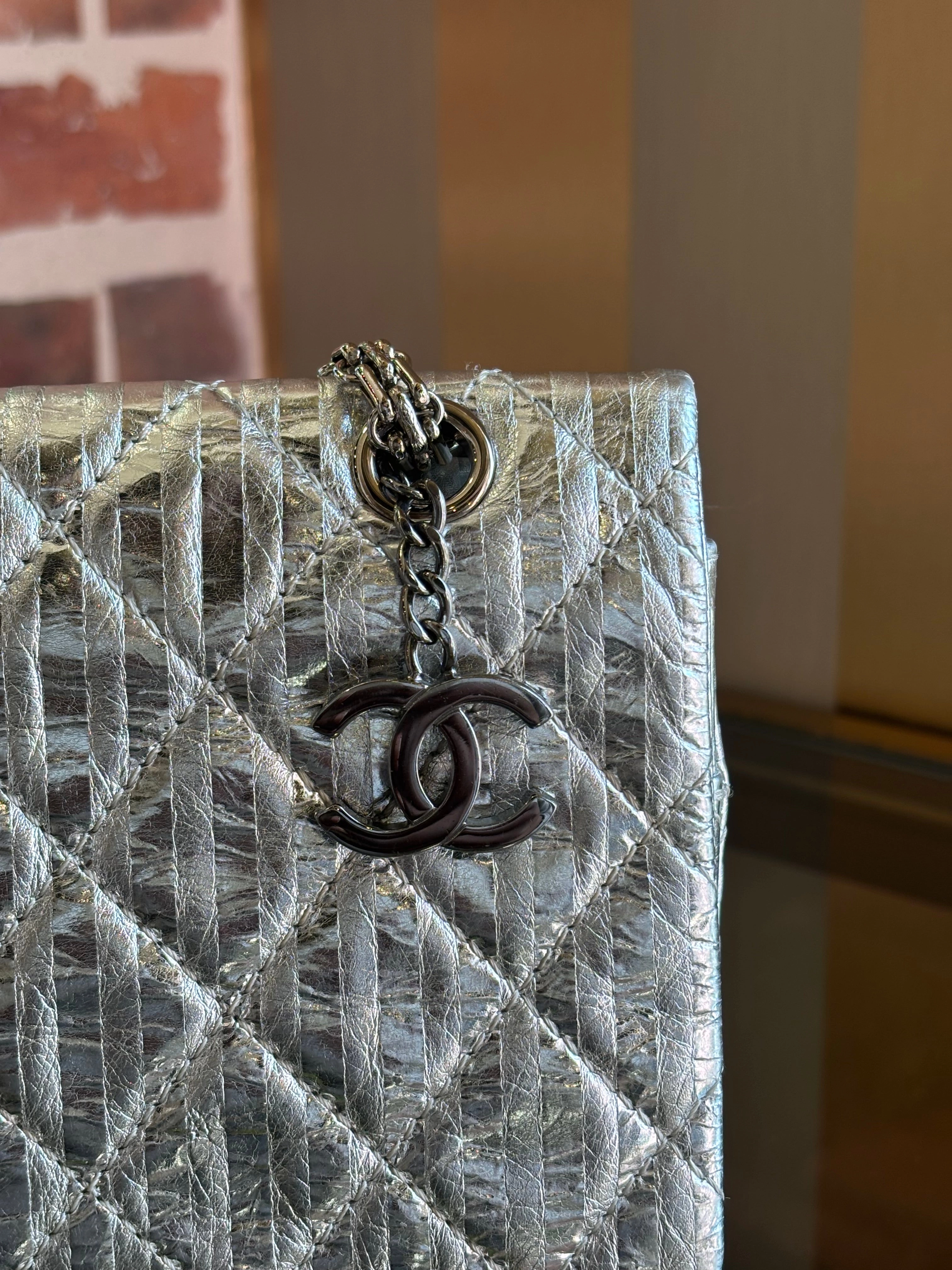 Chanel 2.55 226 Reissue Metallic Silver Striped Double Flap Bag DIA292