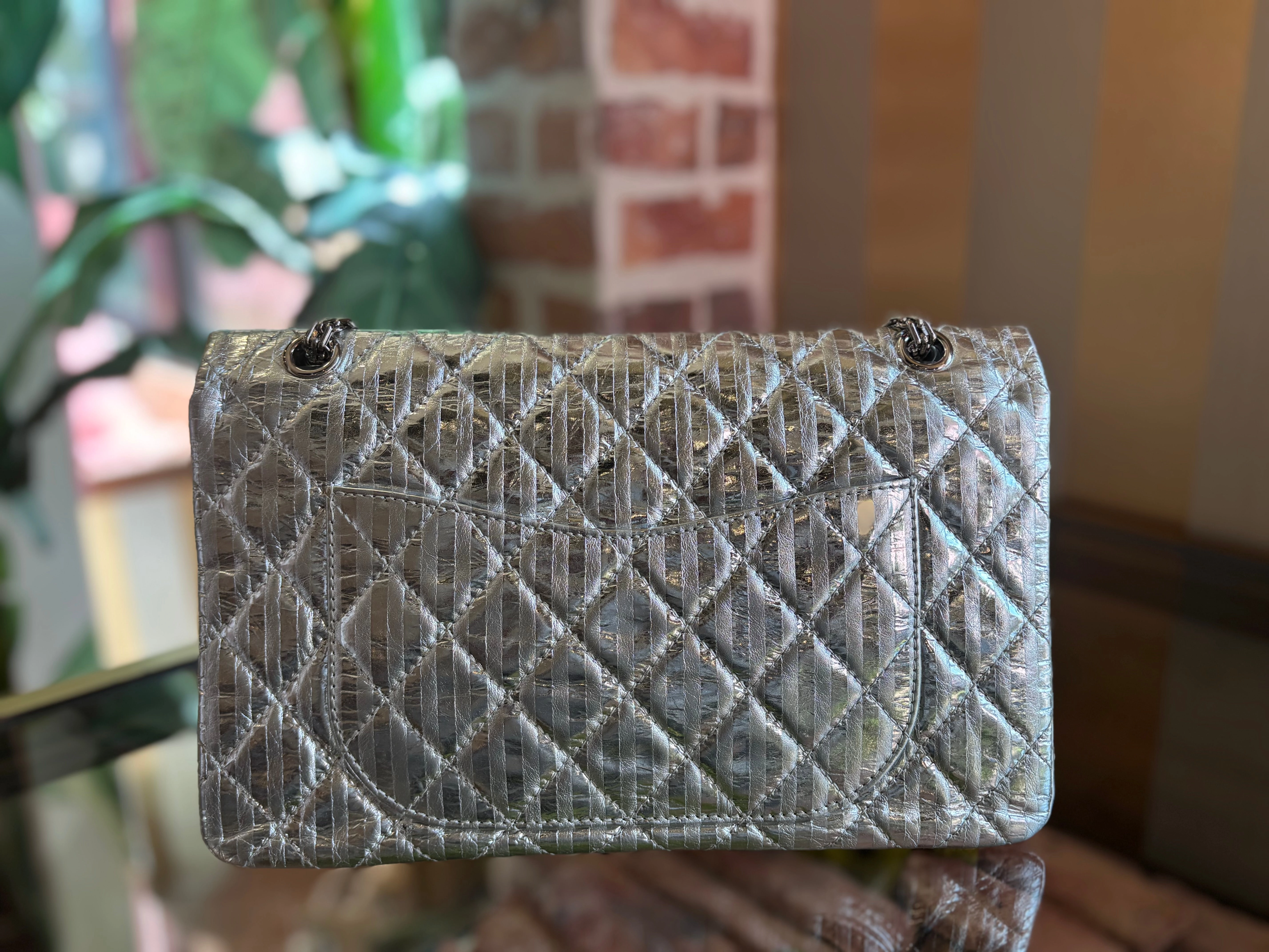 Chanel 2.55 226 Reissue Metallic Silver Striped Double Flap Bag DIA292
