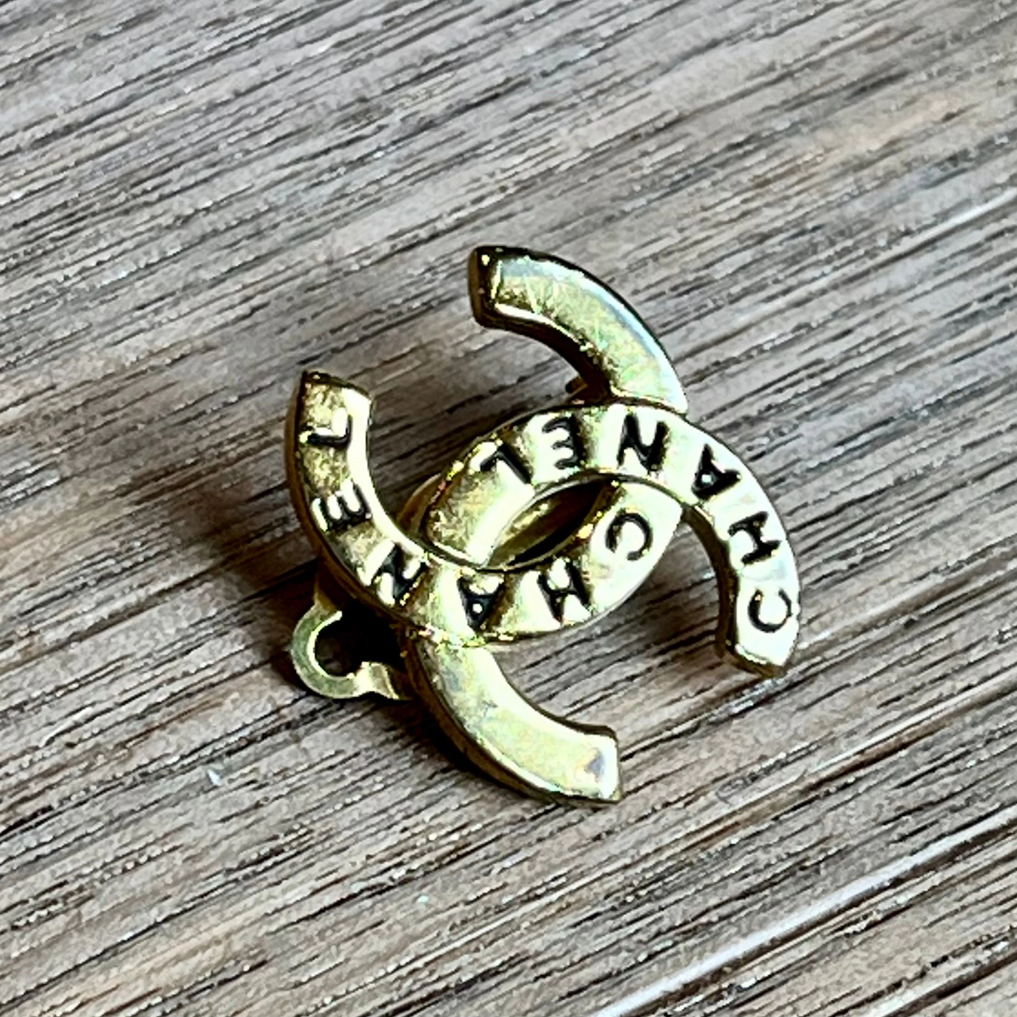 CHANEL Gold-Tone CC Chanel Engraved Vintage Clip On Earrings