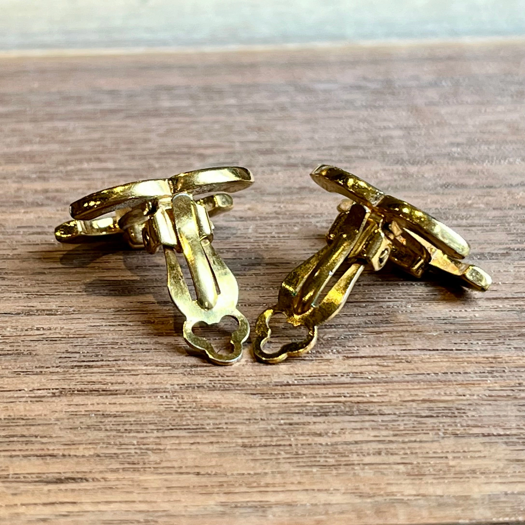 CHANEL Gold-Tone CC Chanel Engraved Vintage Clip On Earrings