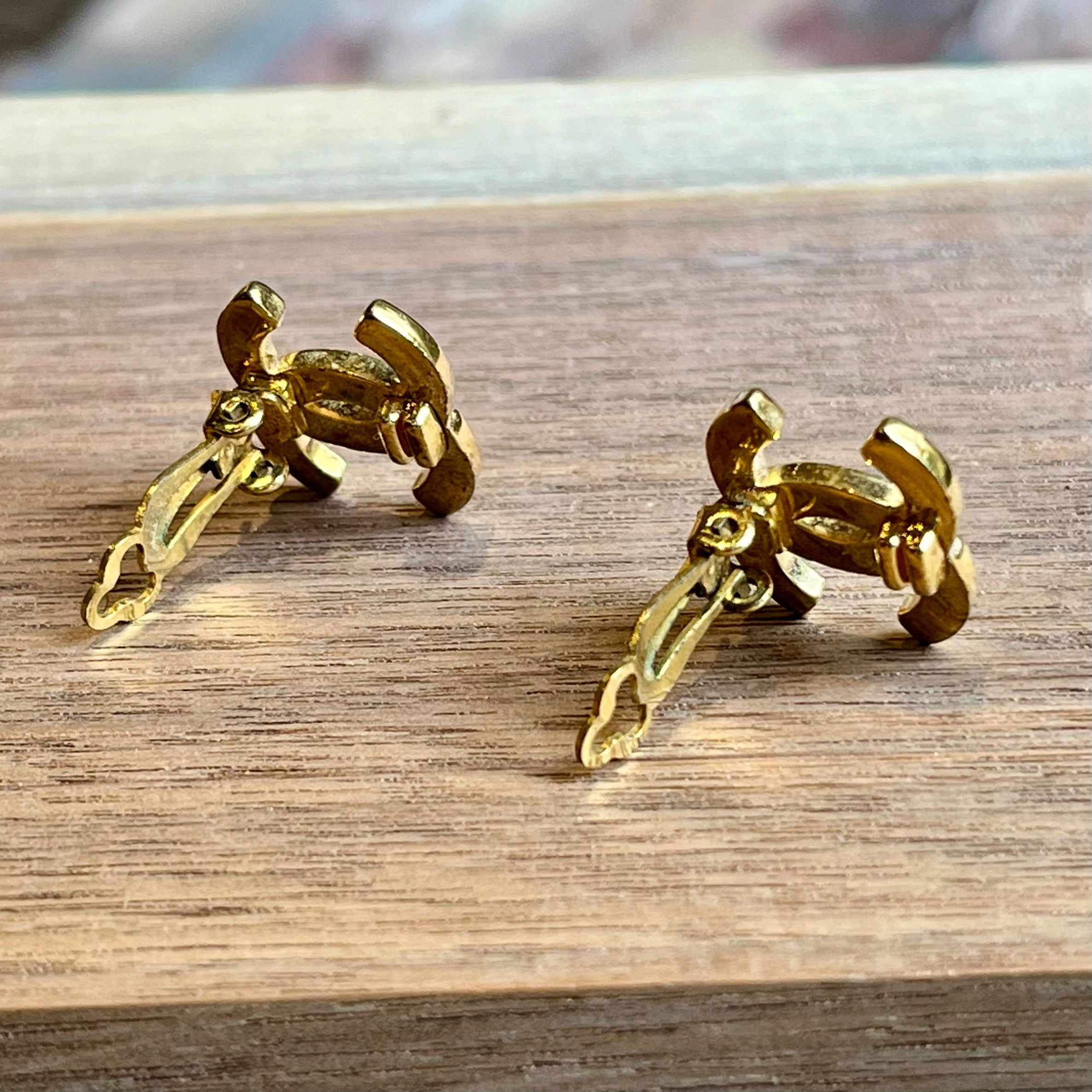 CHANEL Gold-Tone CC Chanel Engraved Vintage Clip On Earrings