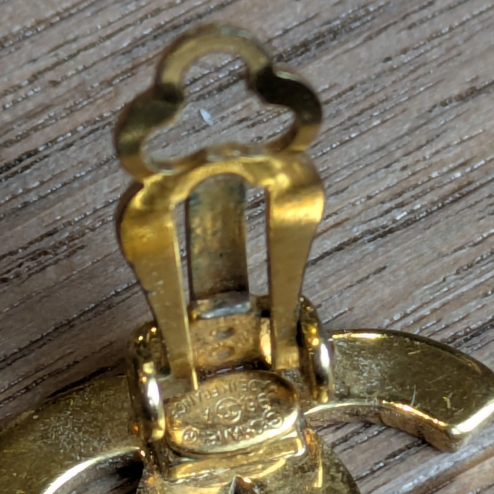CHANEL Gold-Tone CC Chanel Engraved Vintage Clip On Earrings