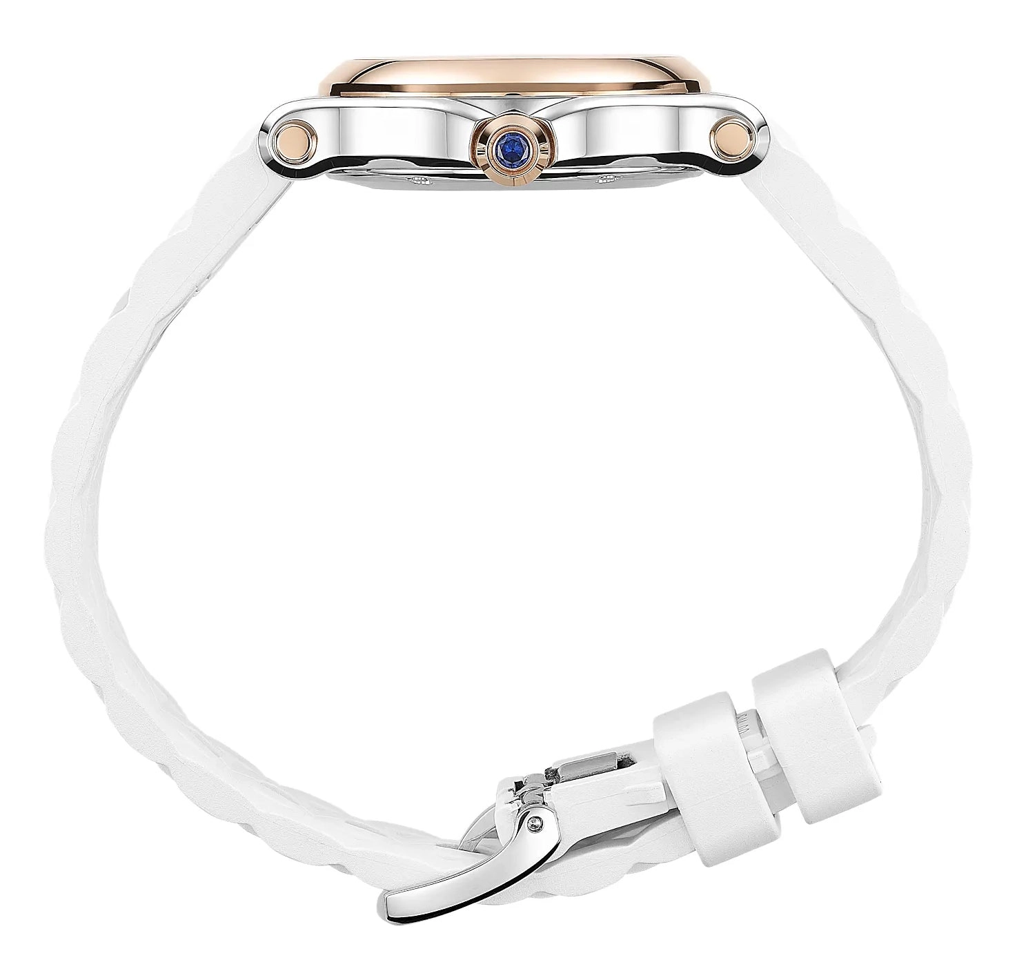 Chopard Happy Sport 18K Rose Gold & Stainless Steel White Dial White Rubber Interchangeable Black Rubber Strap Diamonds Quartz Womens Watch 278590-6001