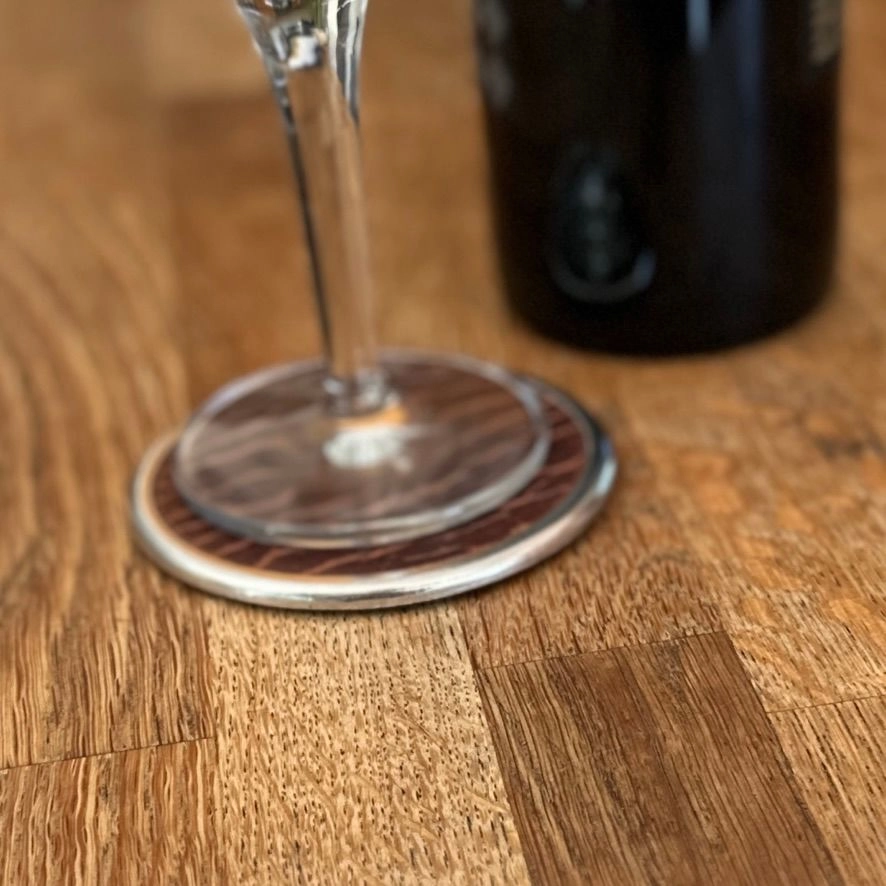 Glazed Bison Tobacco Leather & Metal Deluxe Coaster Set