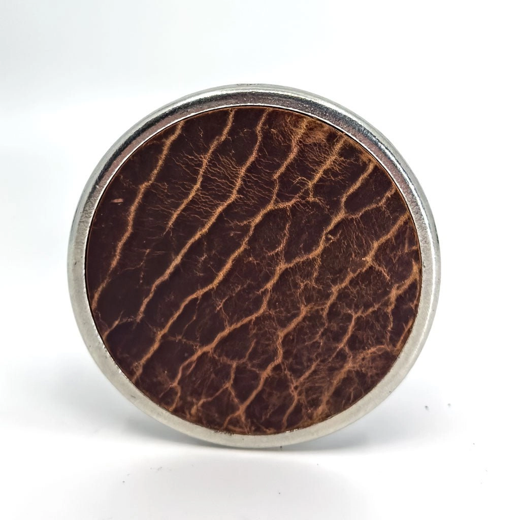 Glazed Bison Tobacco Leather & Metal Deluxe Coaster Set