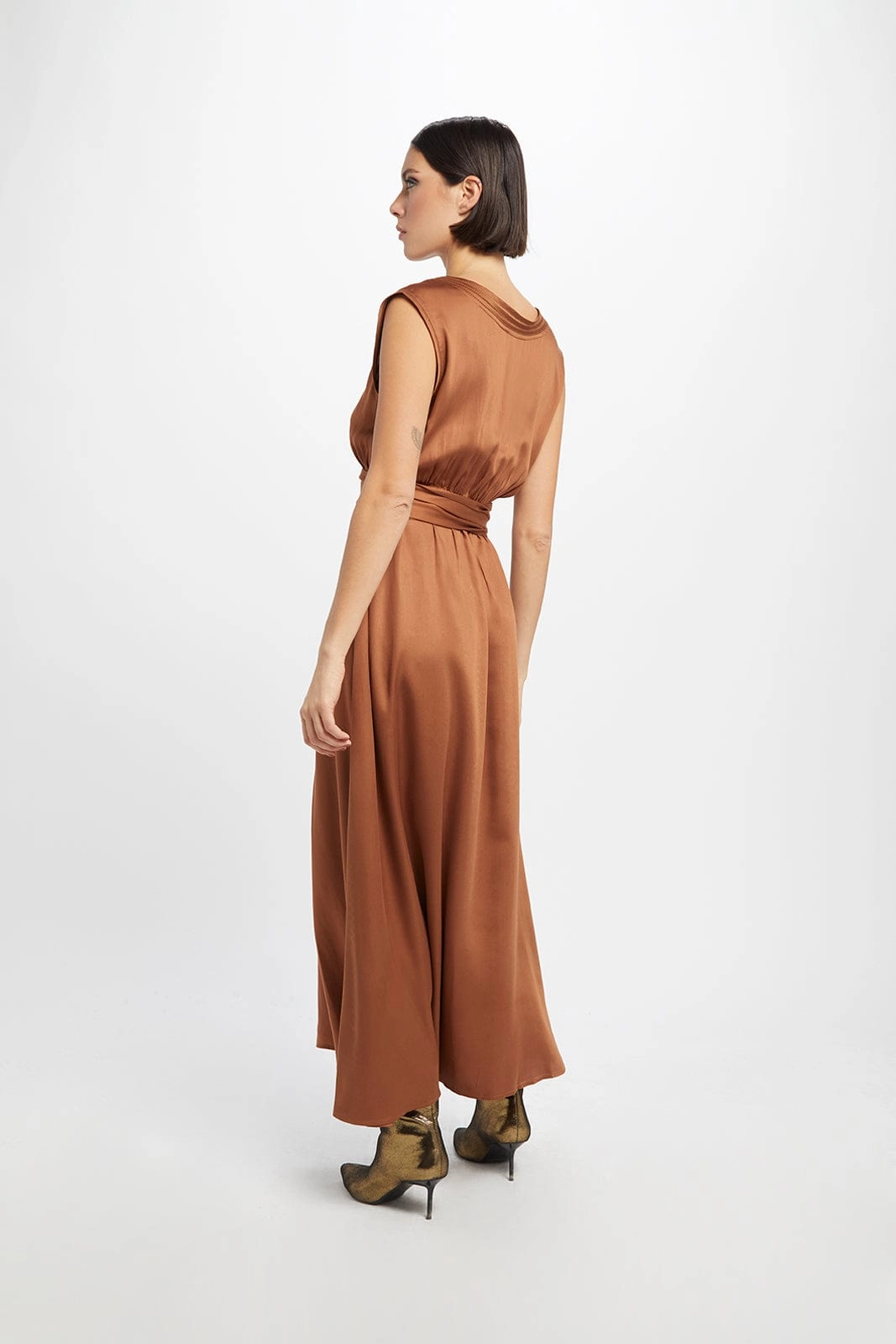 Grace Embroidered TENCEL™ Modal Vegan Midi Dress | Caramel