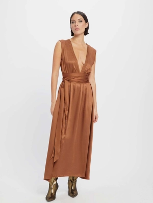 Grace Embroidered TENCEL™ Modal Vegan Midi Dress | Caramel