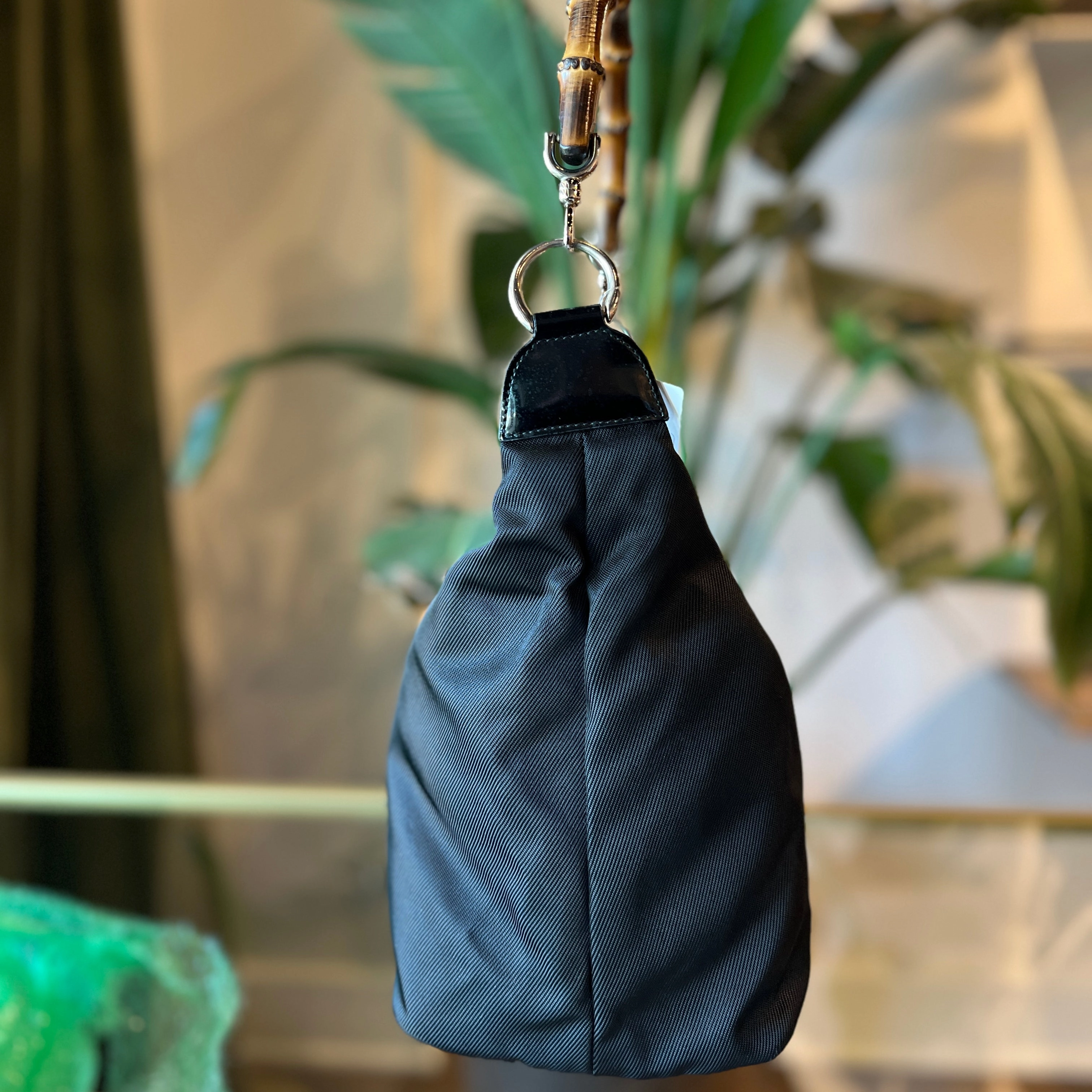 GUCCI bamboo Nylon Canvas and Leather Handbag