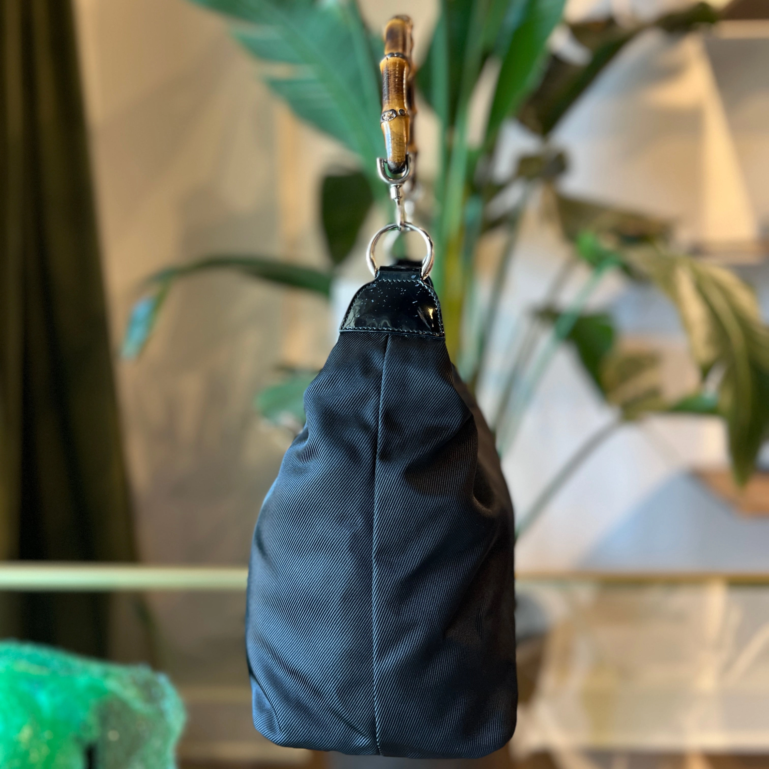 GUCCI bamboo Nylon Canvas and Leather Handbag