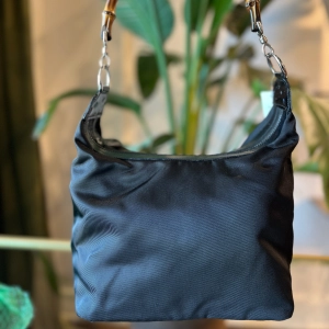 GUCCI bamboo Nylon Canvas and Leather Handbag
