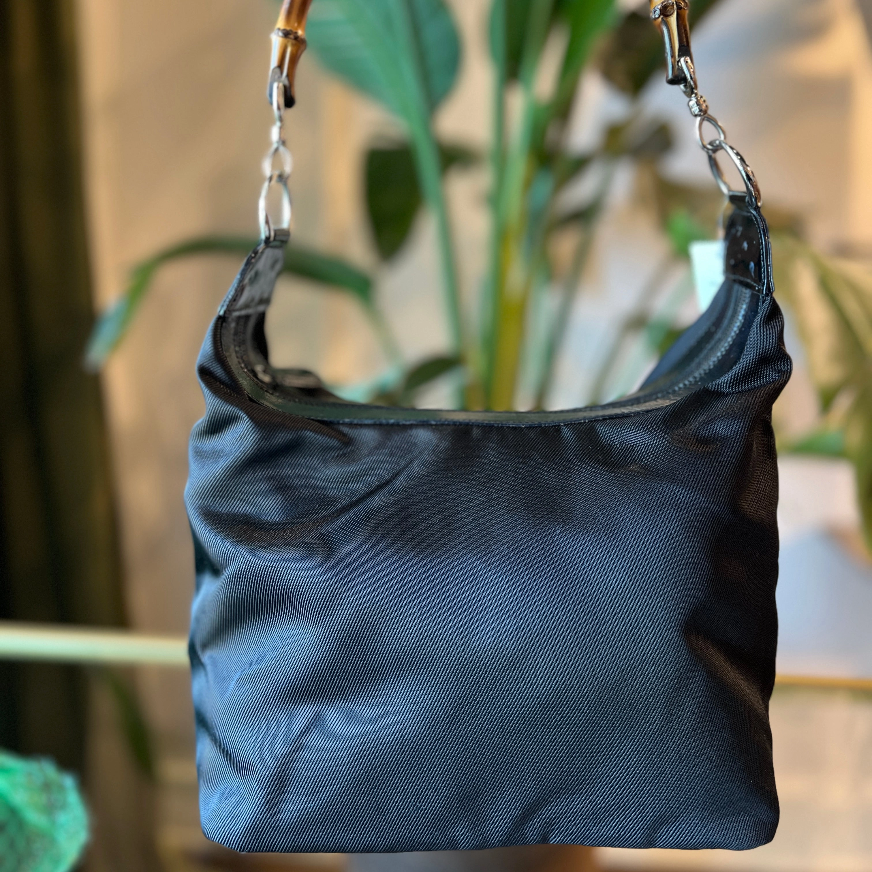 GUCCI bamboo Nylon Canvas and Leather Handbag