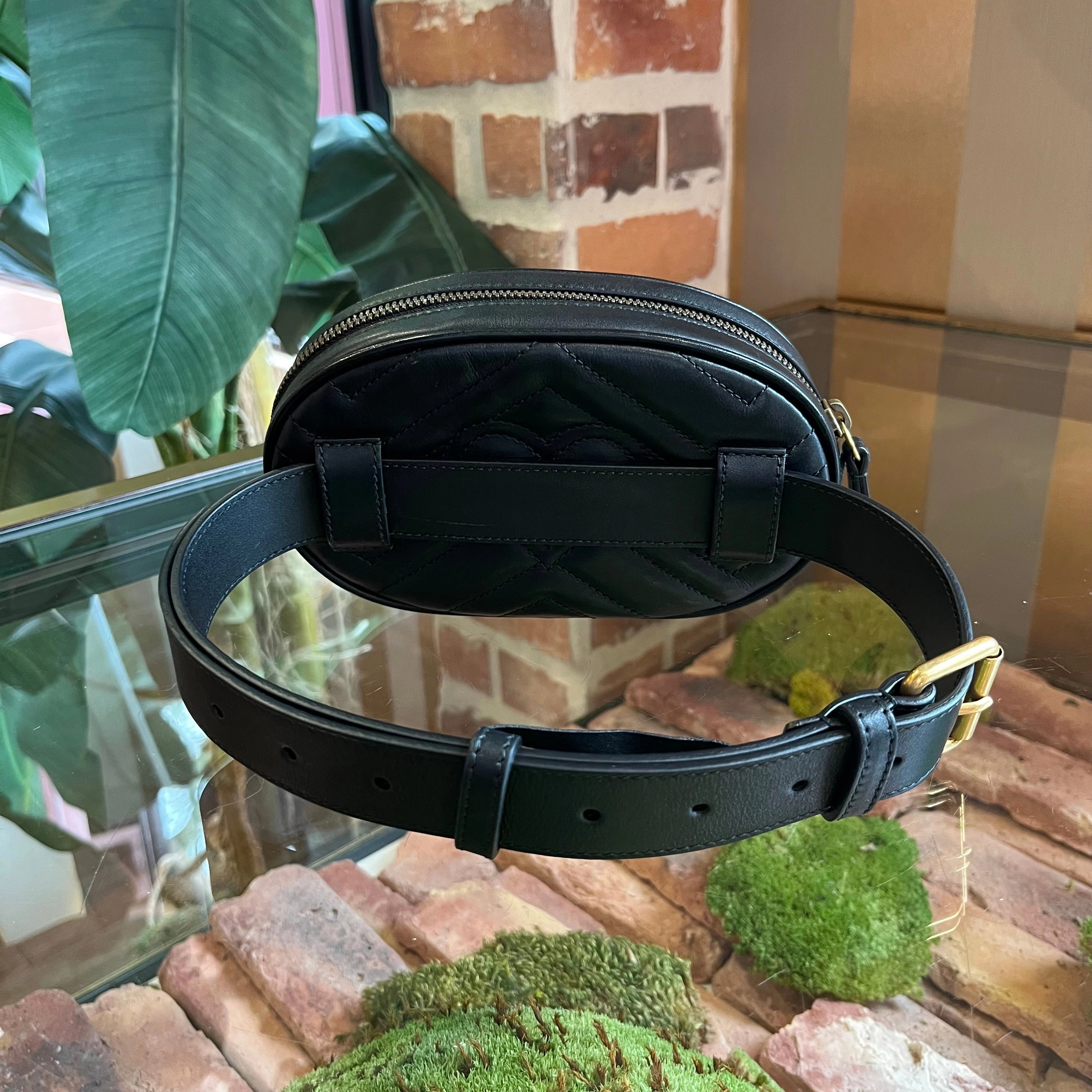 GUCCI GG Marmont Black Calfskin Matelasse Belt Bag 65/26(SZ00)