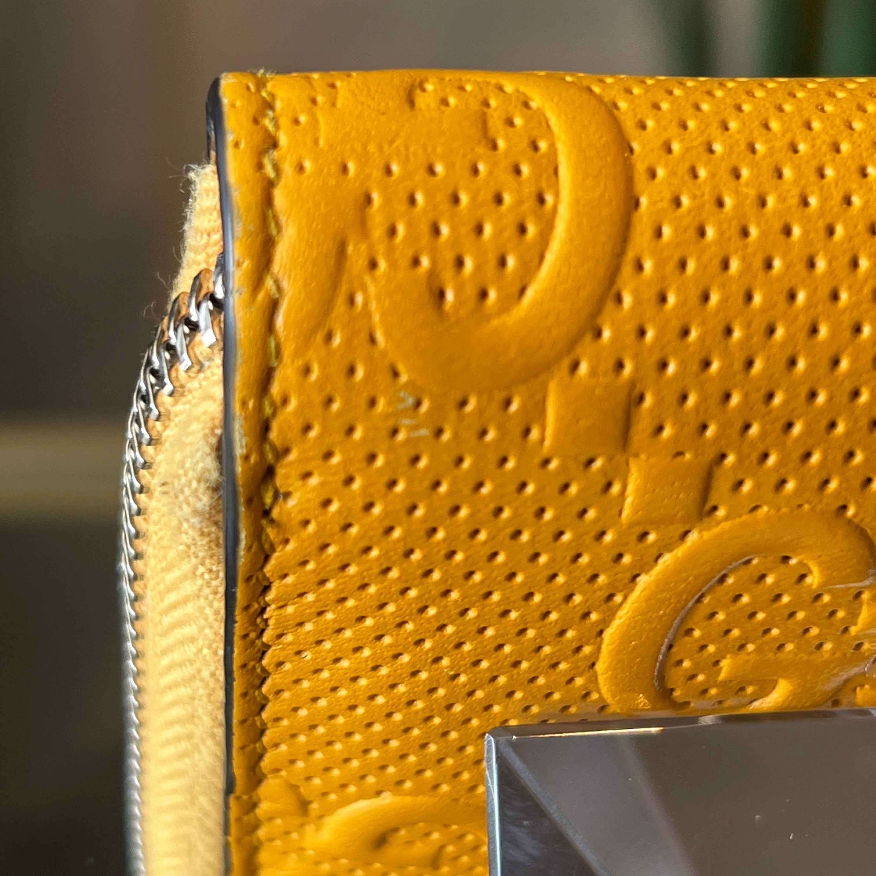 GUCCI GG Yellow Embossed Leather Zip Around Wallet