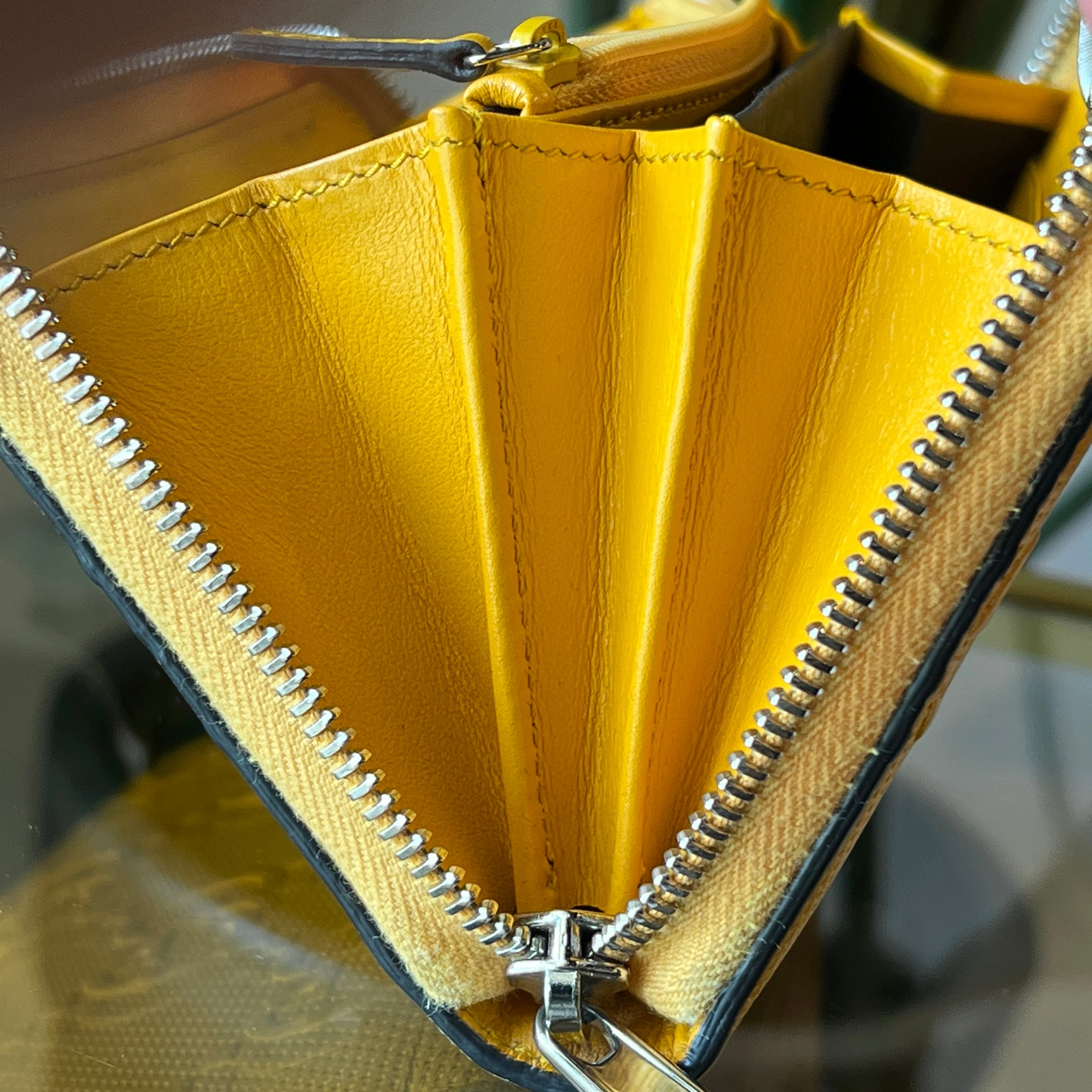 GUCCI GG Yellow Embossed Leather Zip Around Wallet