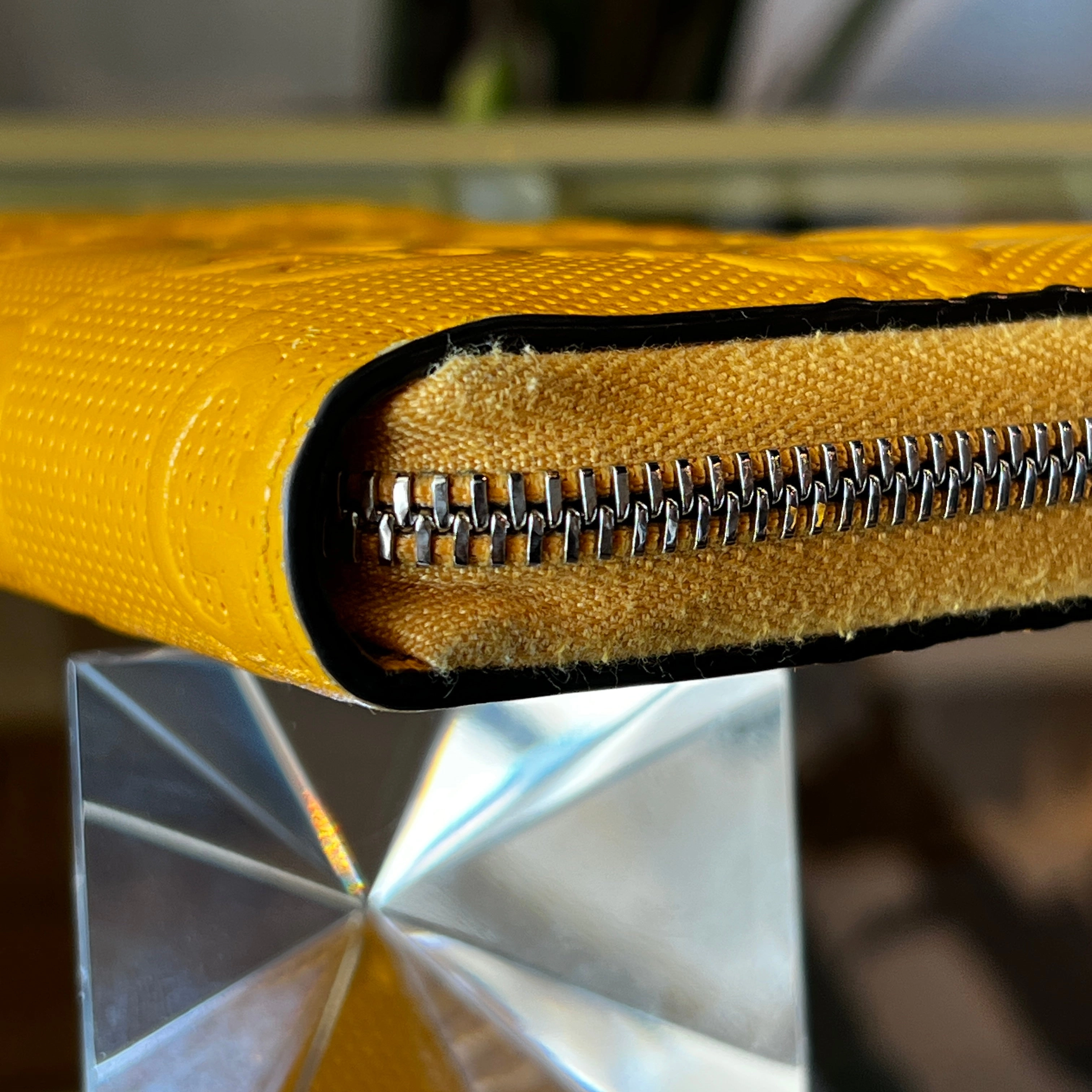 GUCCI GG Yellow Embossed Leather Zip Around Wallet