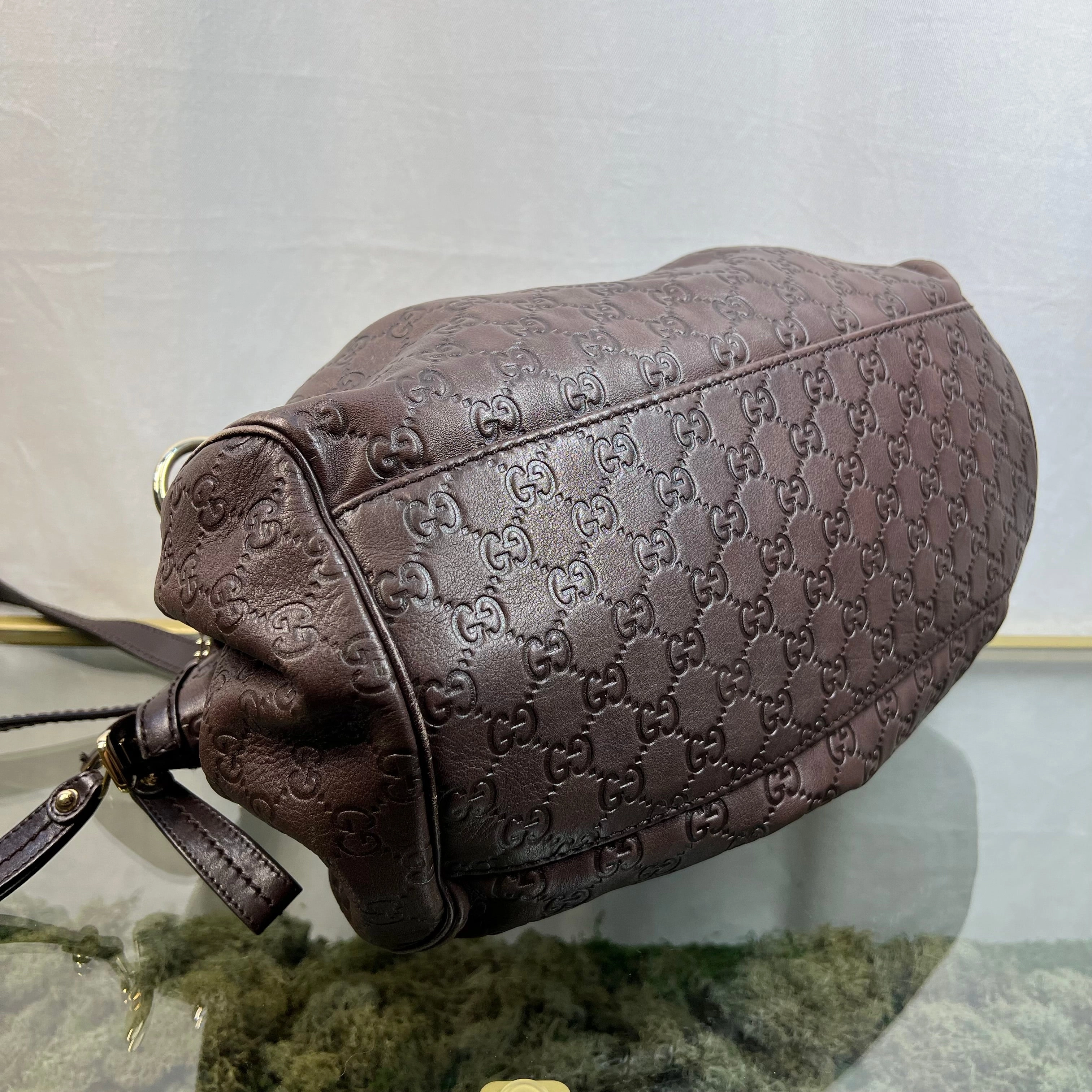 GUCCI Sukey Convertible Boston Brown Guccissima Leather Satchel Bag