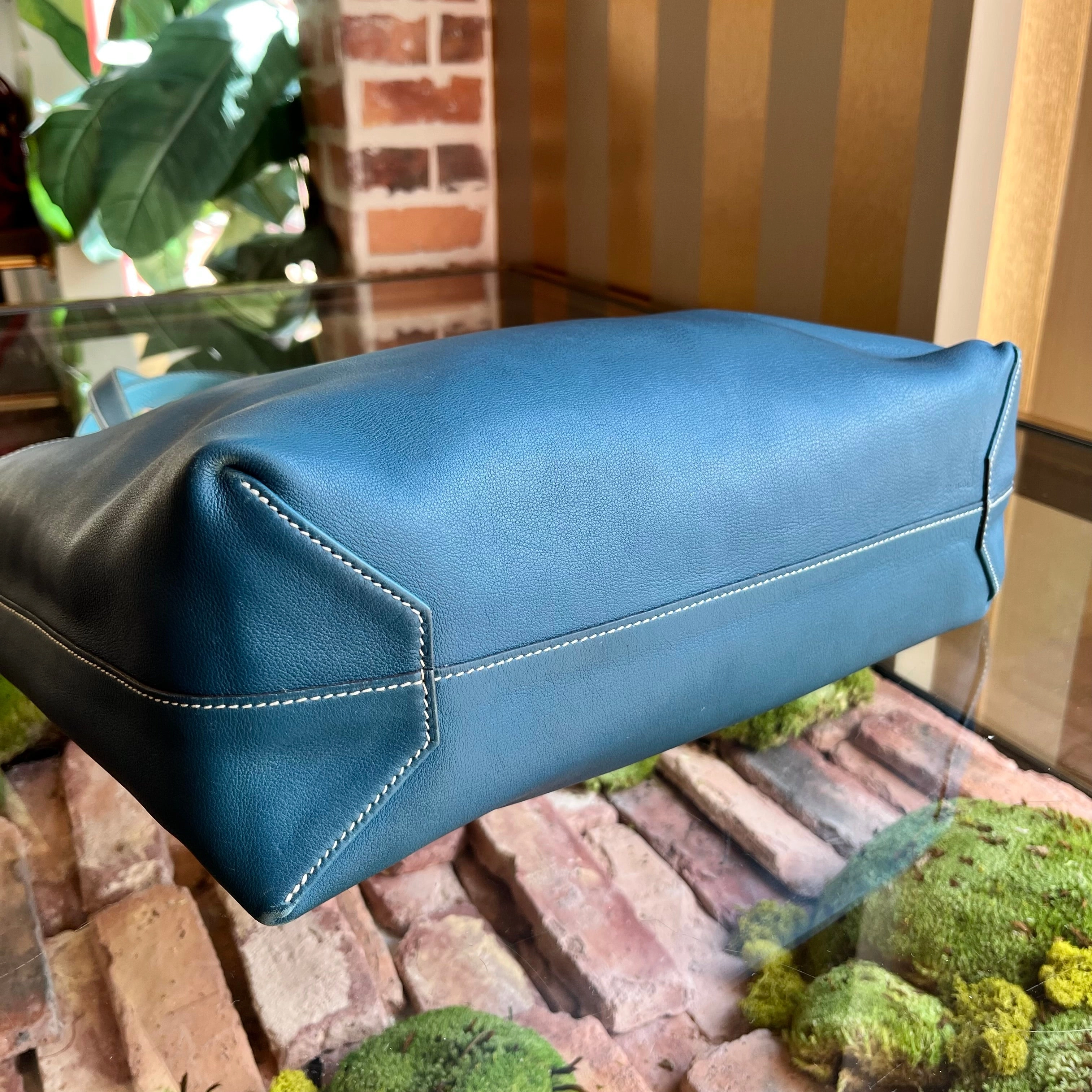 HERMES Double Sens Aqua Colvert Taurillon Clemence Swift Reversible Tote Bag