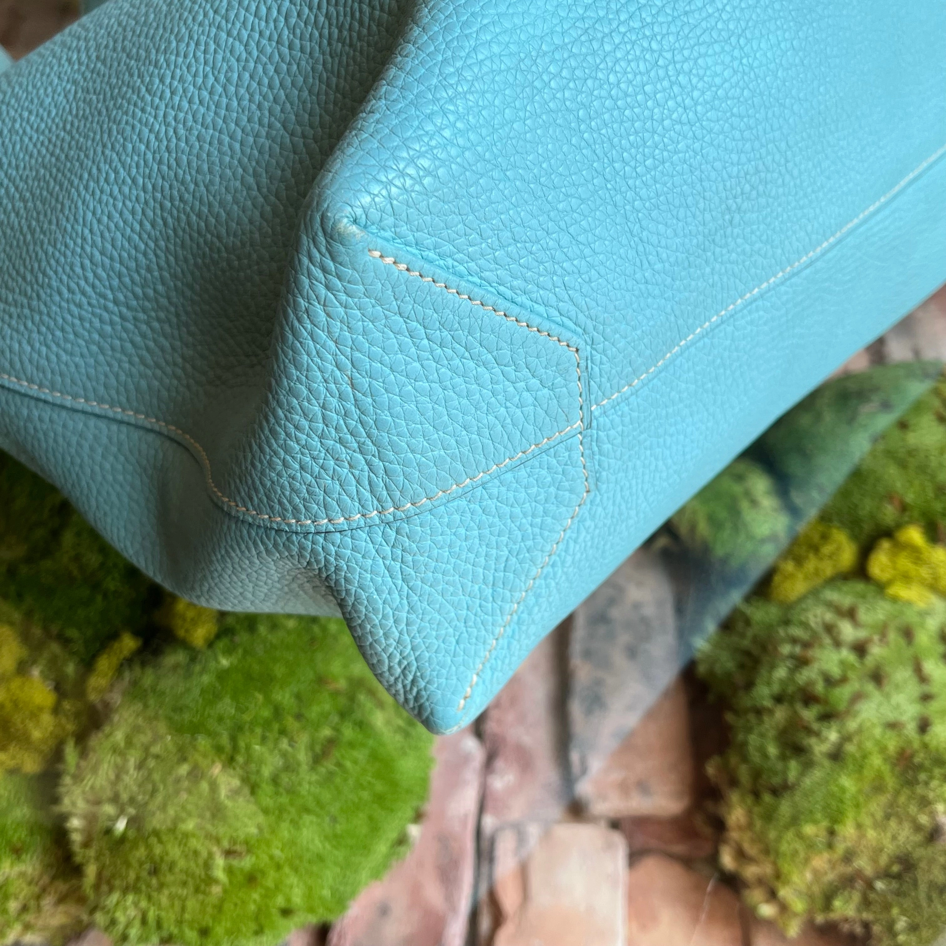 HERMES Double Sens Aqua Colvert Taurillon Clemence Swift Reversible Tote Bag