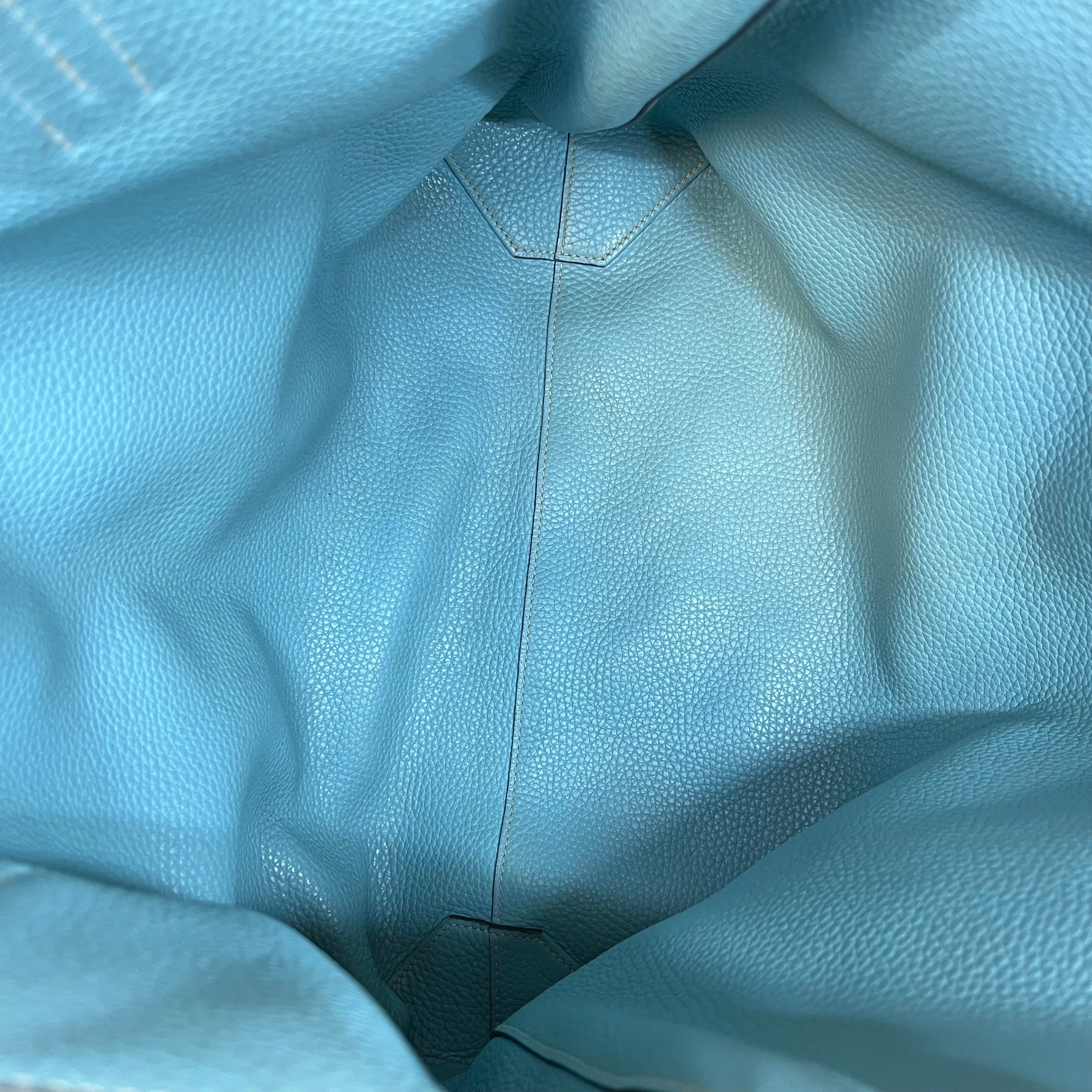 HERMES Double Sens Aqua Colvert Taurillon Clemence Swift Reversible Tote Bag