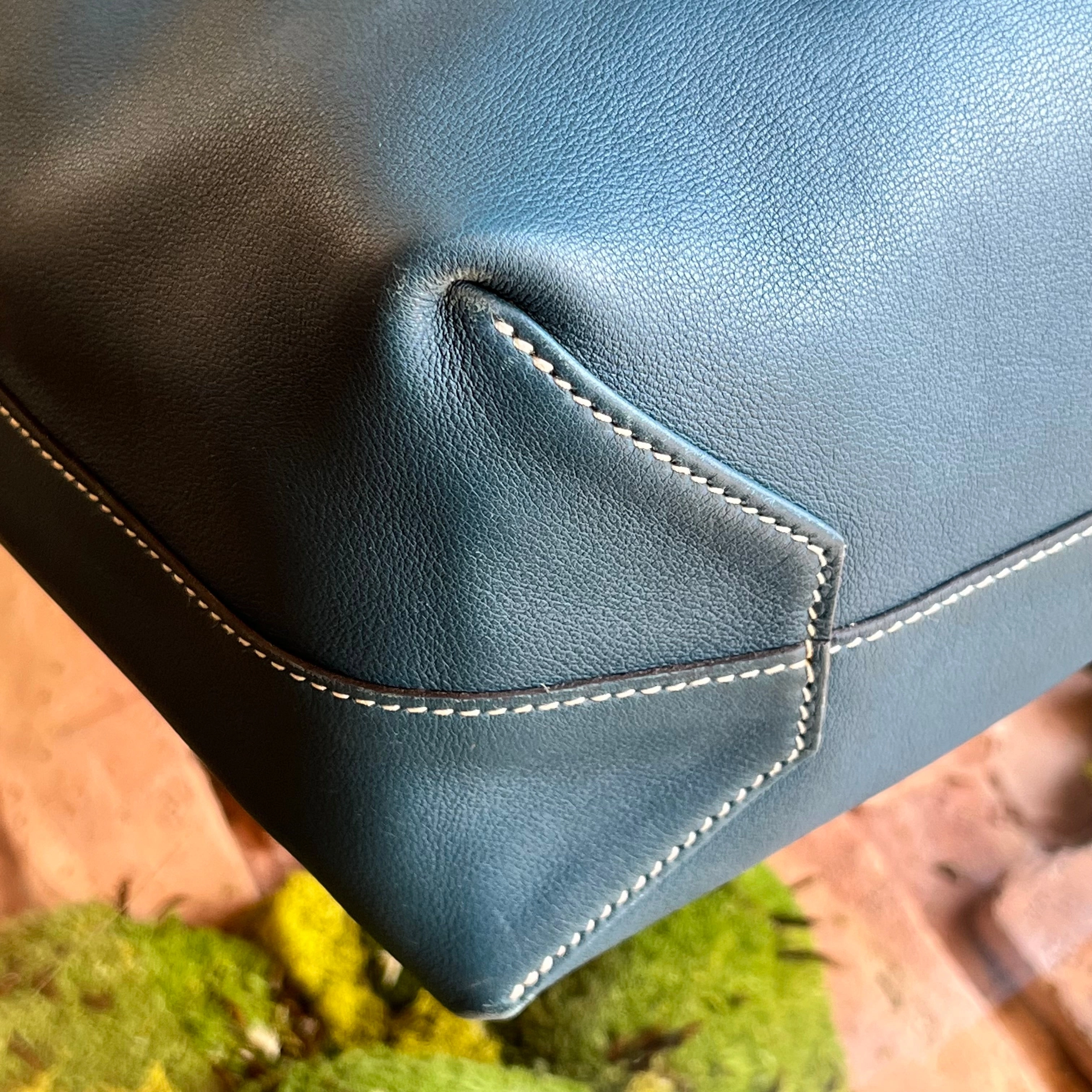 HERMES Double Sens Aqua Colvert Taurillon Clemence Swift Reversible Tote Bag