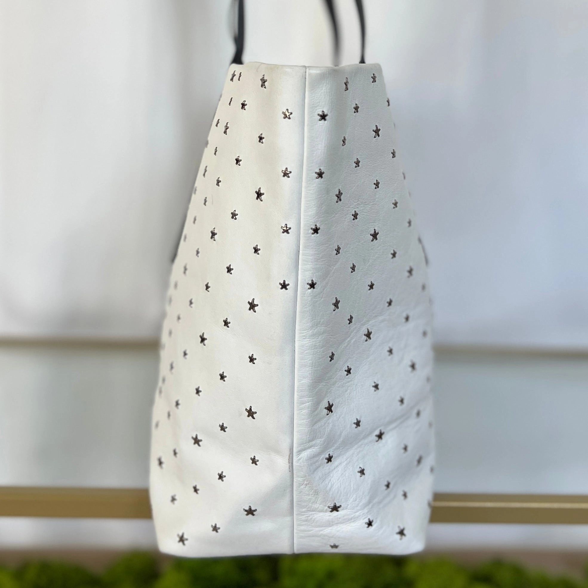 JIMMY CHOO White Leather Star Studded Tote