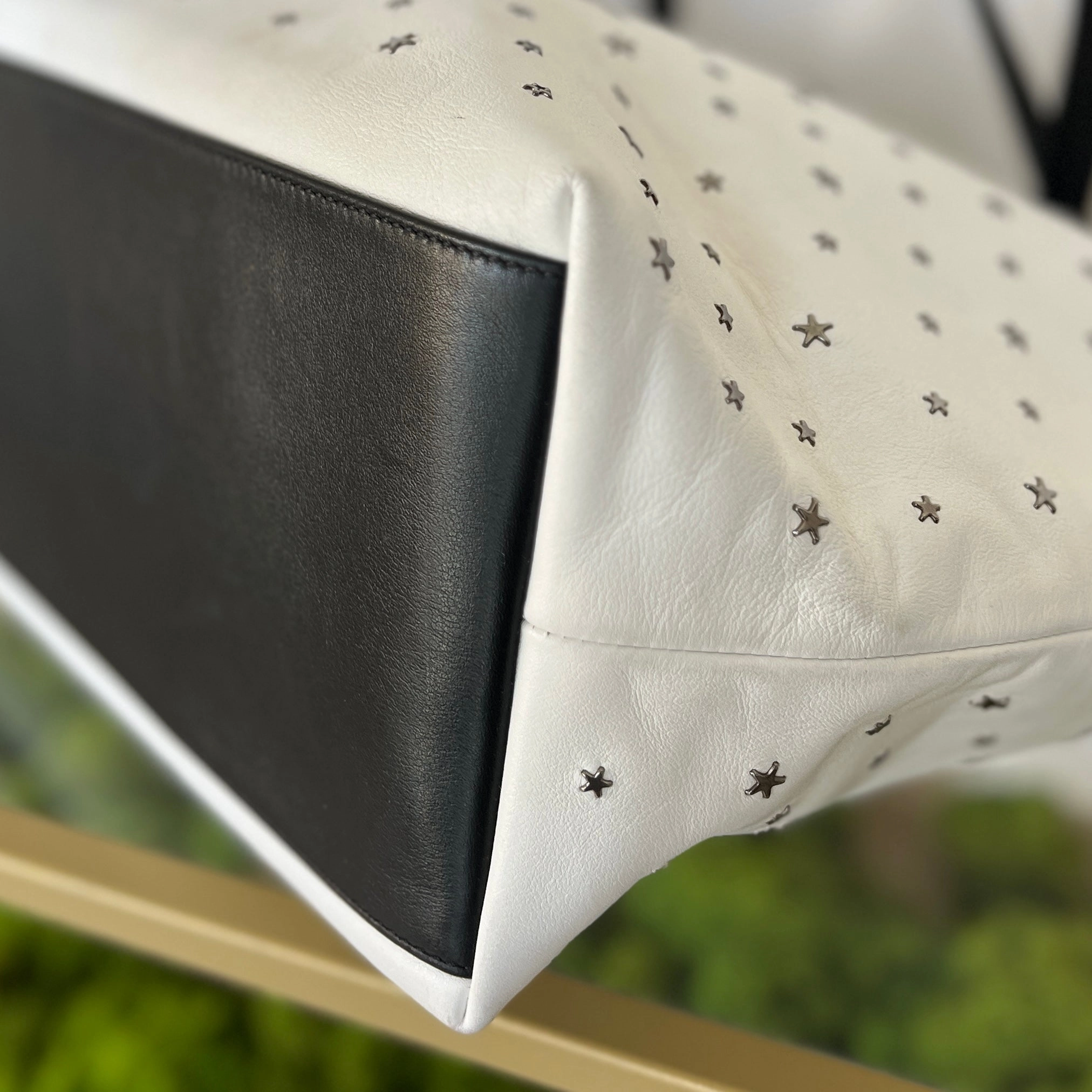 JIMMY CHOO White Leather Star Studded Tote