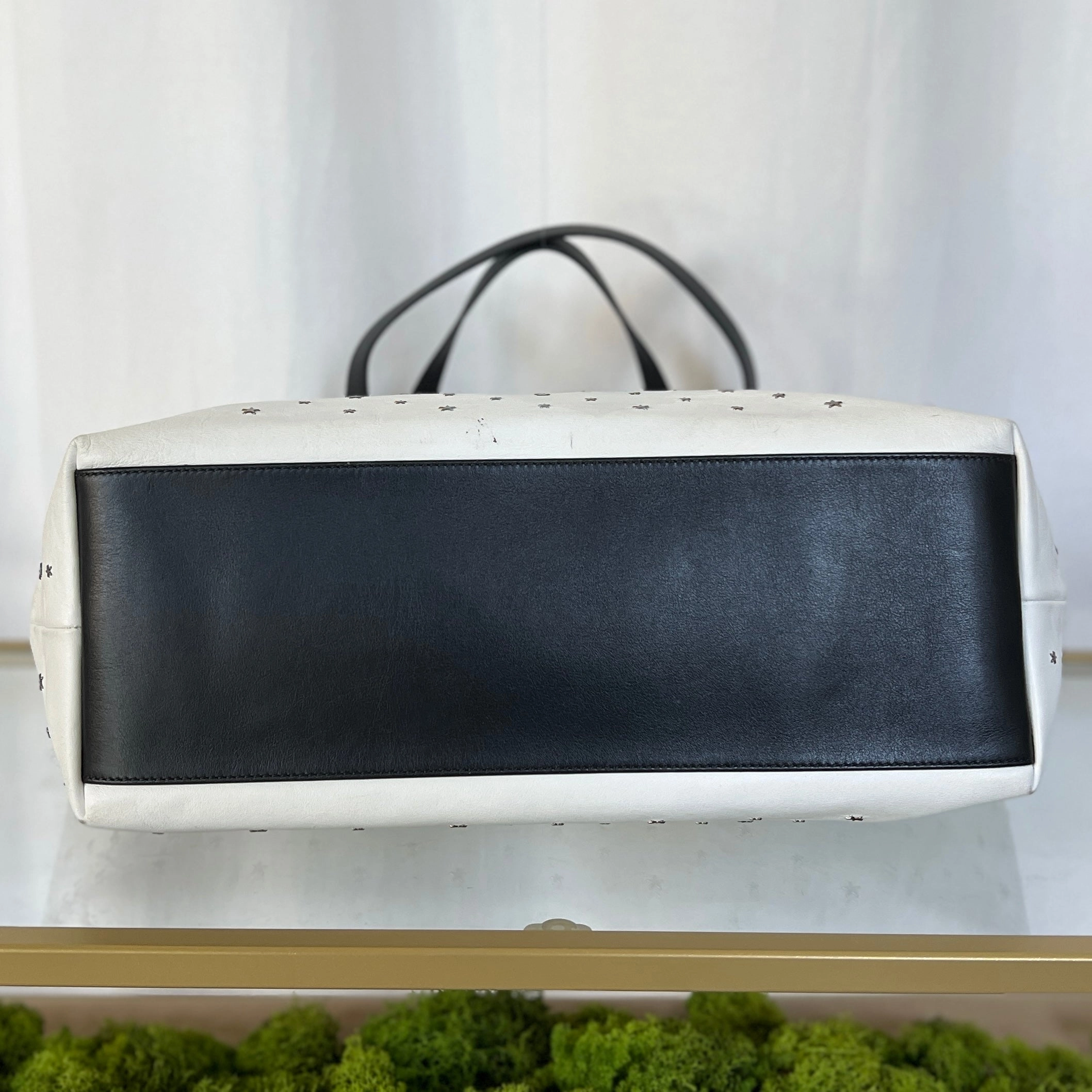JIMMY CHOO White Leather Star Studded Tote