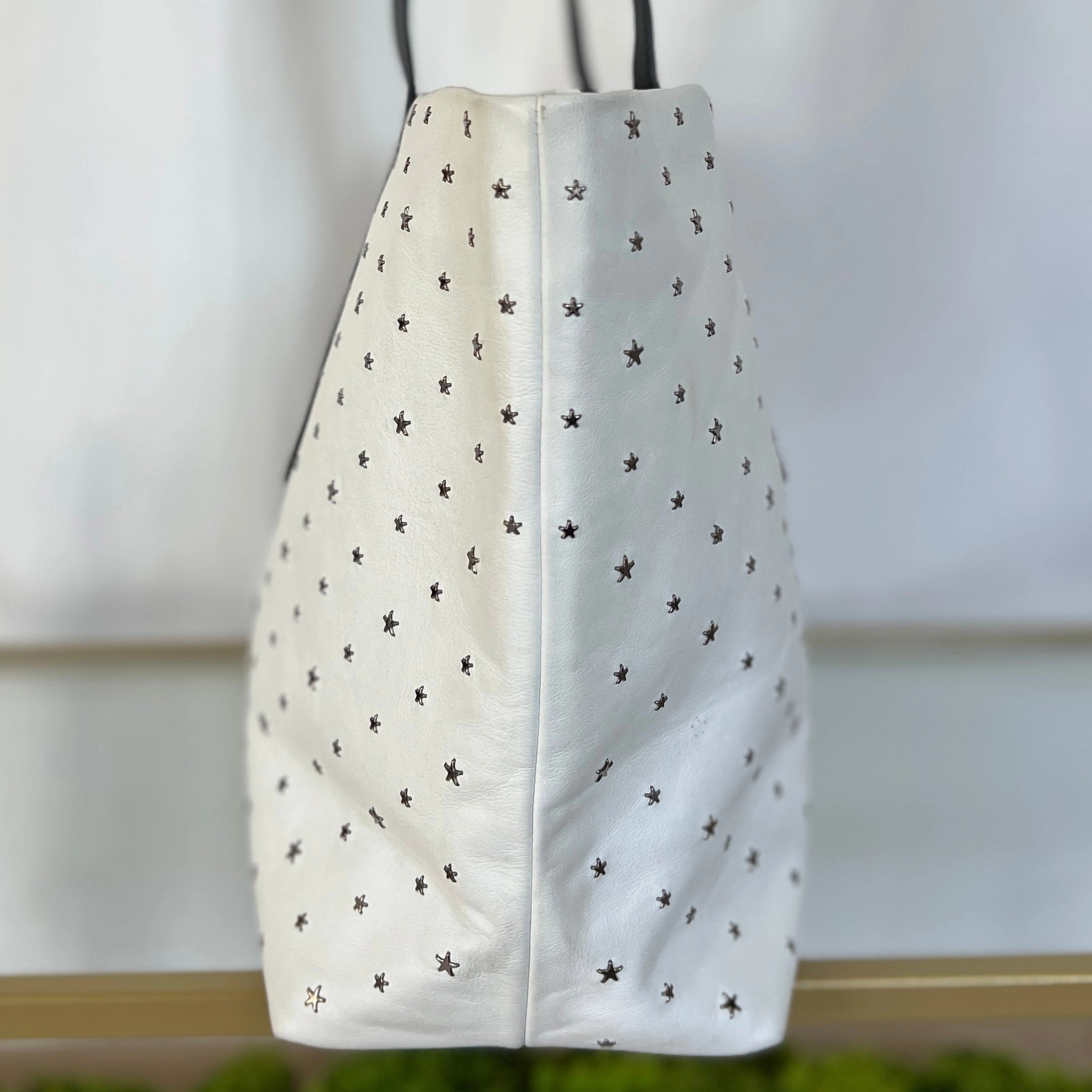 JIMMY CHOO White Leather Star Studded Tote