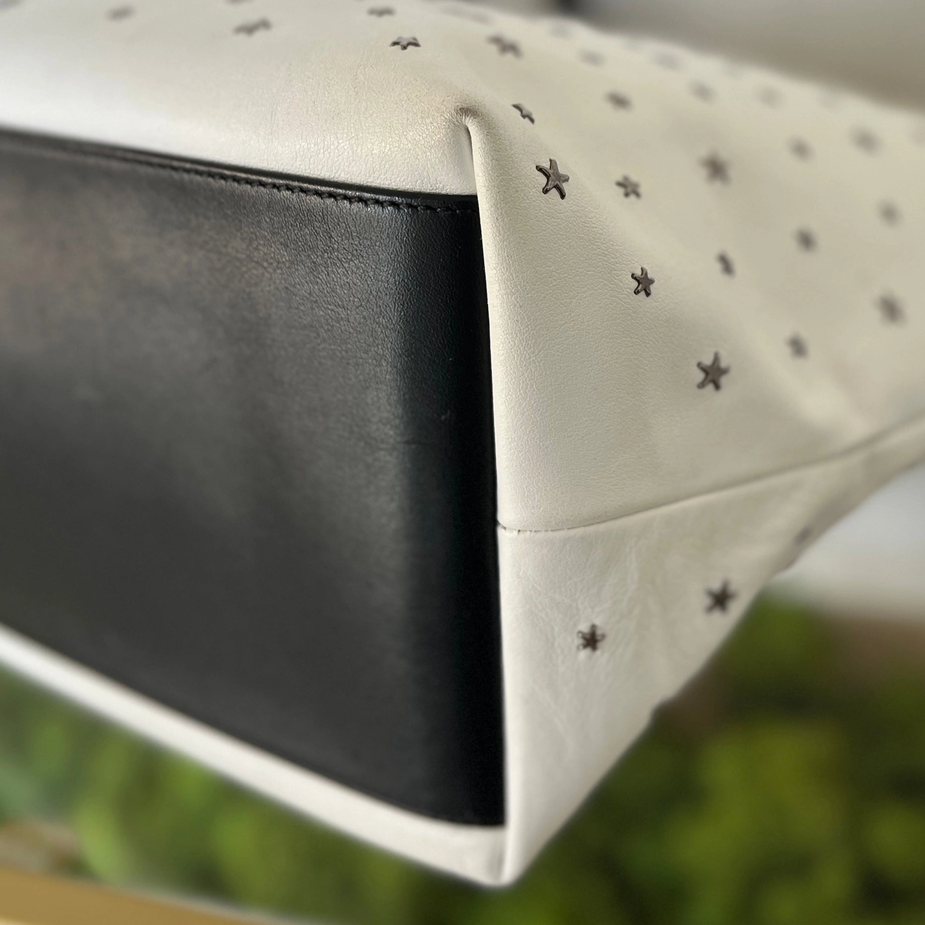 JIMMY CHOO White Leather Star Studded Tote