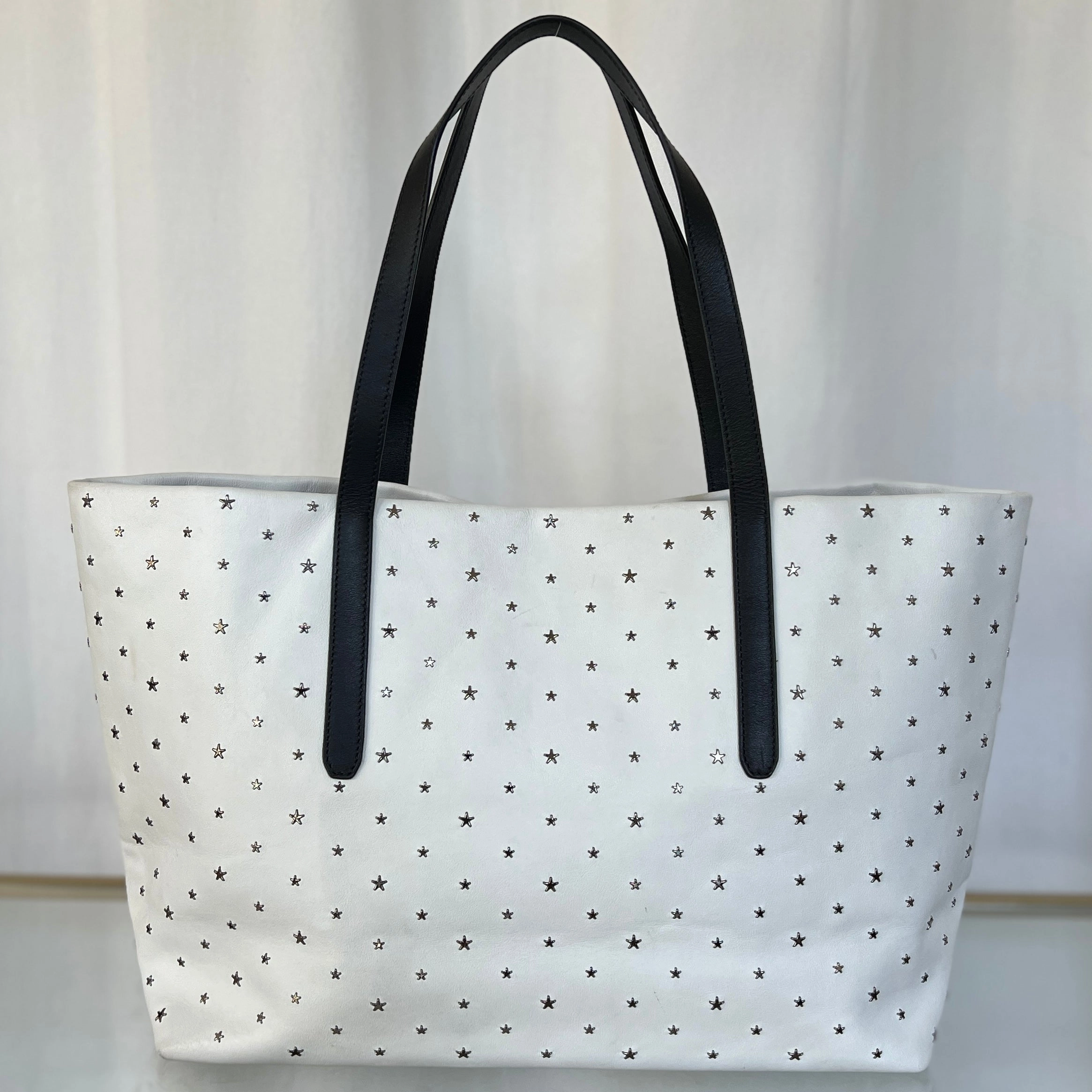 JIMMY CHOO White Leather Star Studded Tote