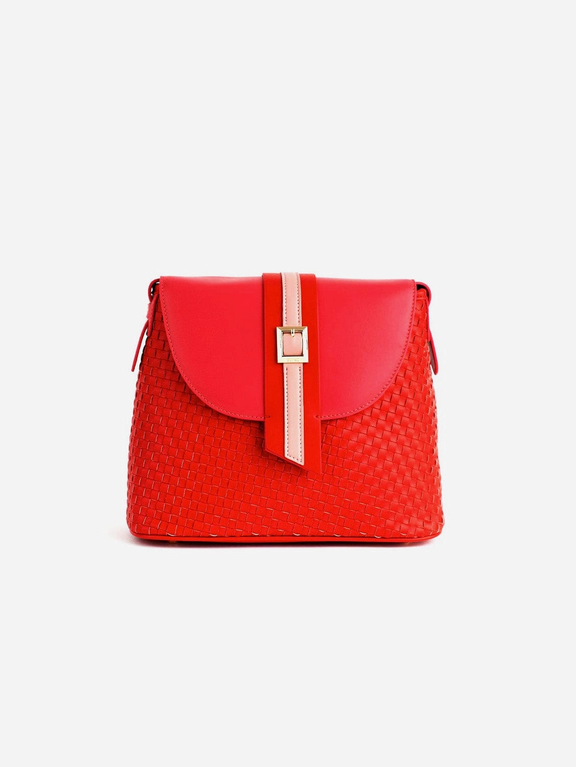 Kate Vegan Leather Basket Weave Crossbody Bag | Red