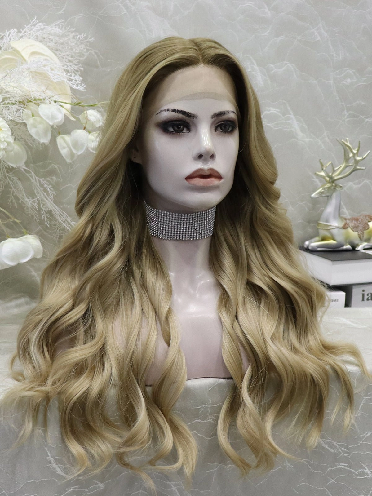 Kiki-24 inches Luxury ombre dark blonde body wave lace wigs