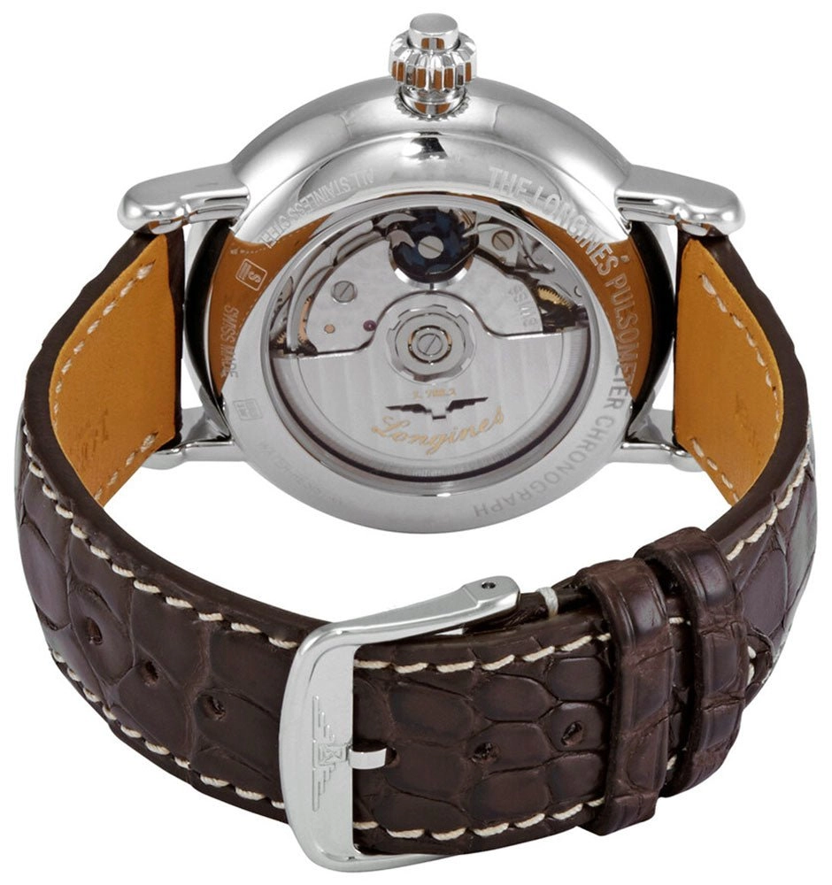 Longines Heritage Column Wheel Pulsometer Chronograph Automatic White Dial Brown Leather Strap Date Mens Watch L2.801.4.23.2