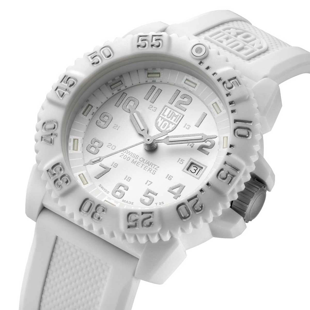 Luminox Navy SEAL Colormark PC Fiberglass White Dial White Rubber Strap Date Divers Quartz Mens Watch XS.3057.WO