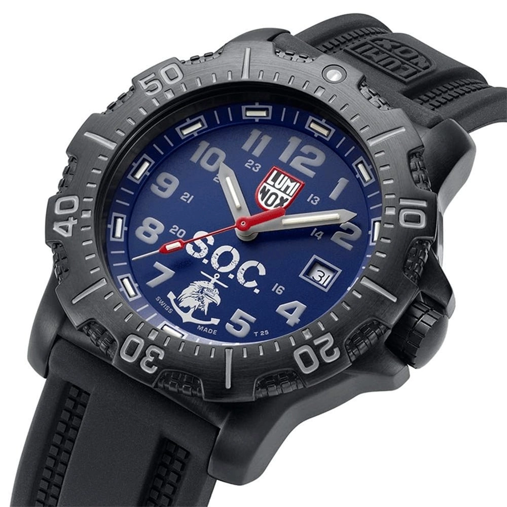 Luminox Navy SEAL Special Operations Challenge Black PVD Blue Dial Black Rubber Strap Date Divers Quartz Mens Watch XS.4223.SOC