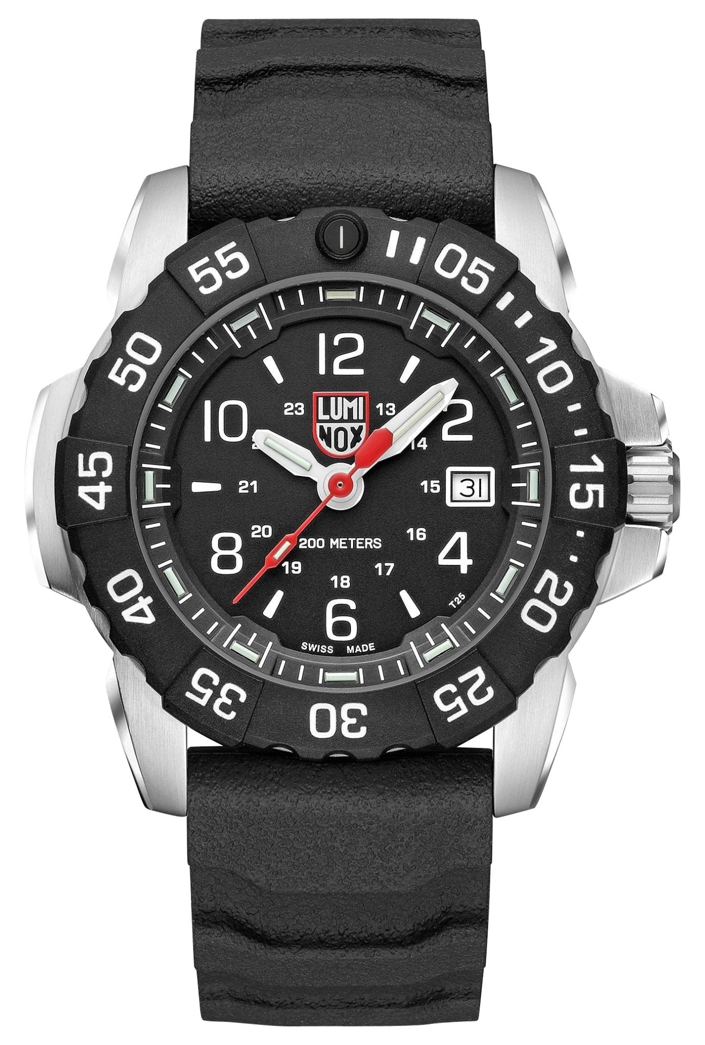 Luminox Navy SEAL Stainless Steel Black Dial Black Rubber Strap Date Divers Quartz Mens Watch XS.3251.CB