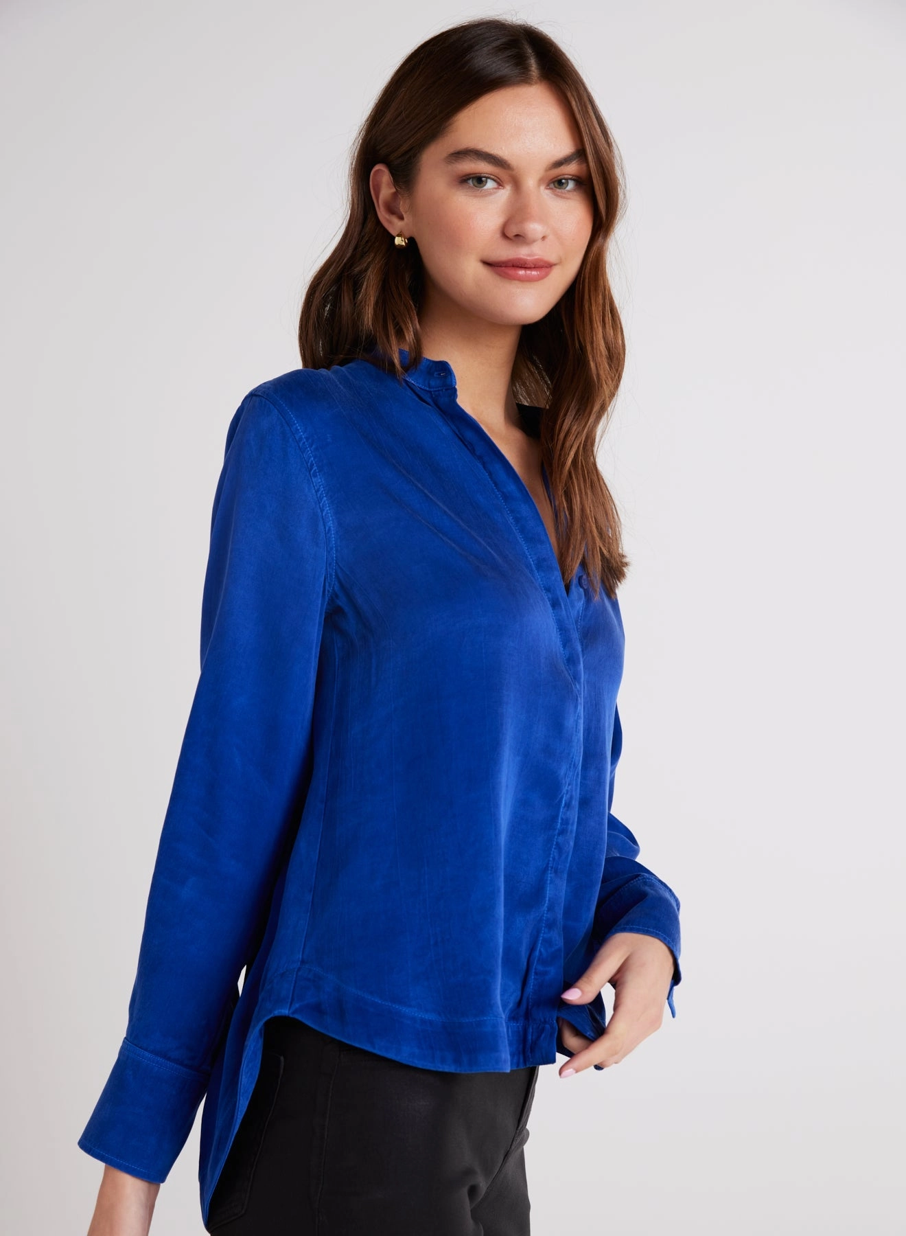 Mandarin Collar Button Down - Rich Cobalt