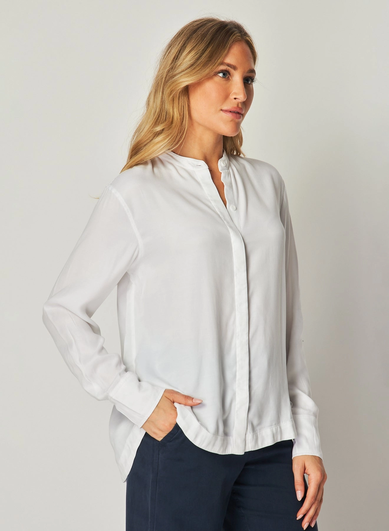 Mandarin Collar Button Down - White