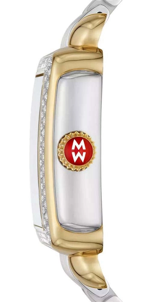 Michele Deco Madison Diamonds Two-Tone Steel Midnight Blue Mother-of-Pearl Dial Date Rectangle Womens Watch MWW06T000239