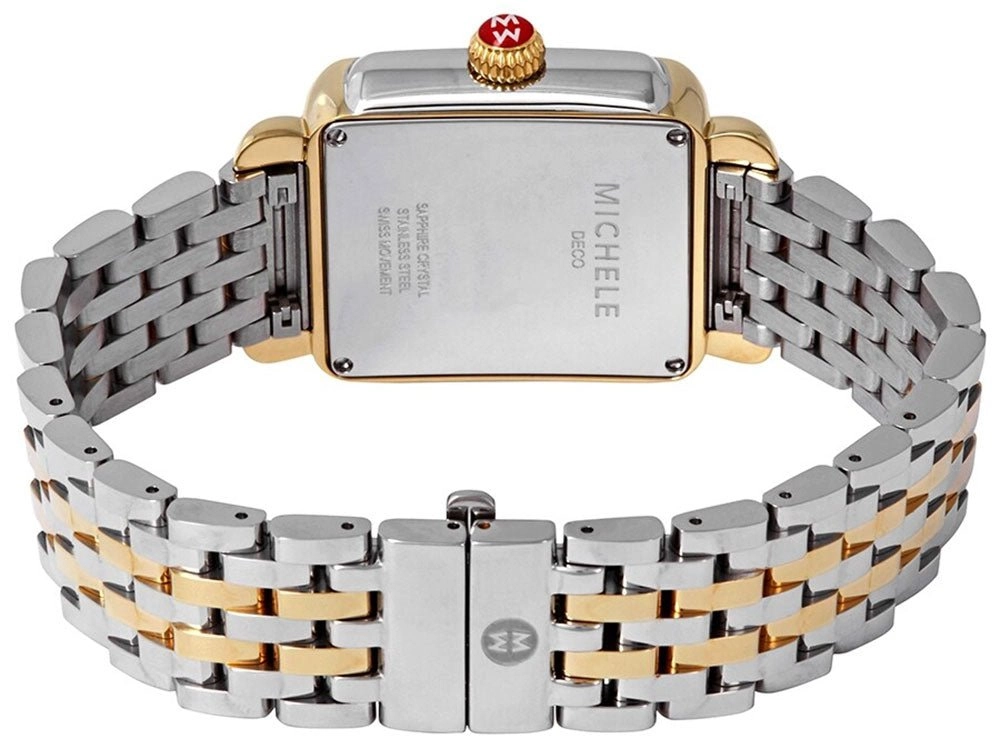 Michele Deco Madison Two-Tone Steel Diamonds Silver Dial Date Rectangle Womens Watch MWW06T000144