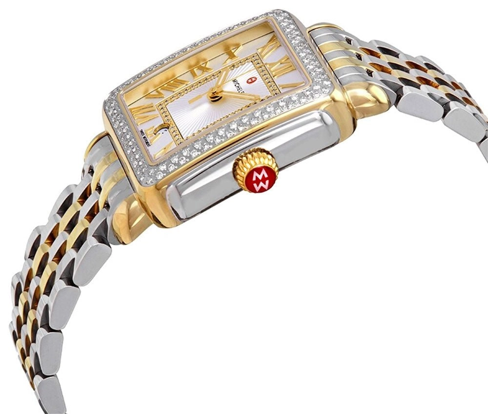 Michele Deco Madison Two-Tone Steel Diamonds Silver Dial Date Rectangle Womens Watch MWW06T000144