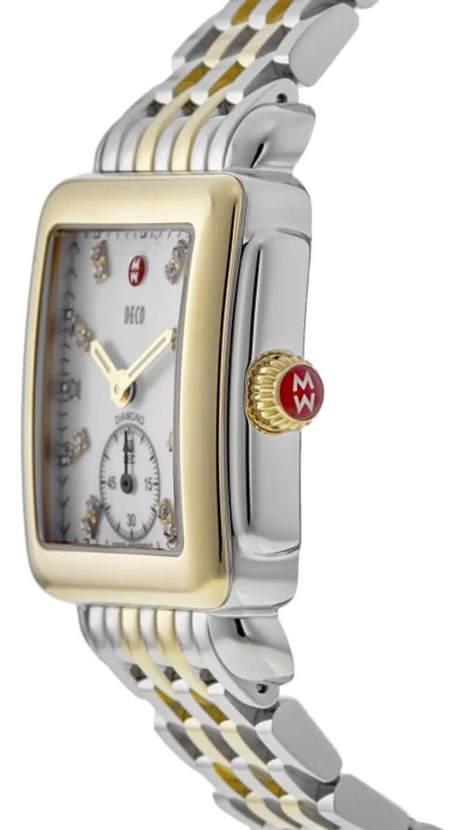 Michele Deco Mid Two-Tone Steel Diamond Mother of Pearl Dial Rectangle Womens Watch MWW06V000042