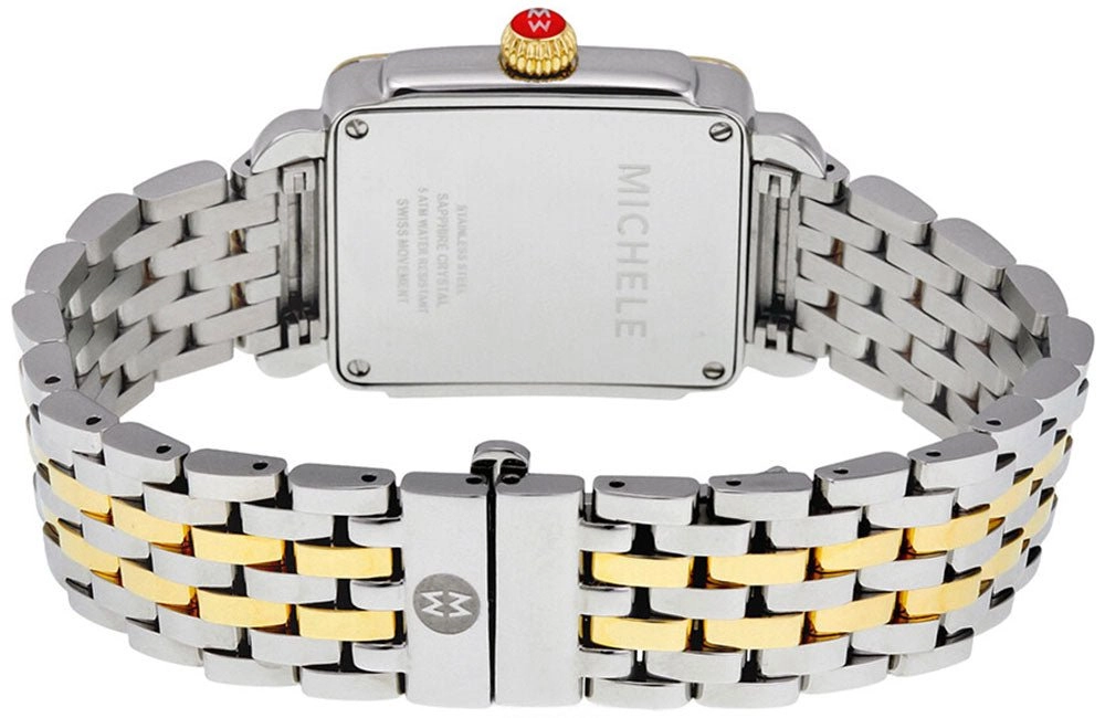 Michele Deco Mid Two-Tone Steel Diamond Mother of Pearl Dial Rectangle Womens Watch MWW06V000042