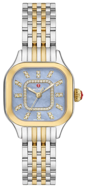 Michele Meggie Two-Tone Steel Diamonds Square Blue Dusk Mother-of-Pearl Dial Womens Watch MWW33B000015