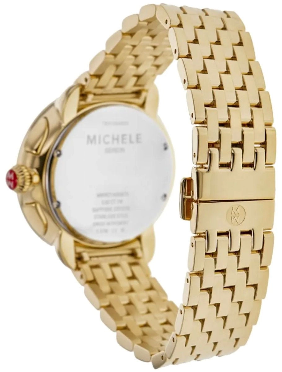 Michele Serein Chronograph Diamonds Mother-of-Pearl Dial 18K Gold-Plated Steel Womens Watch MWW21A000070
